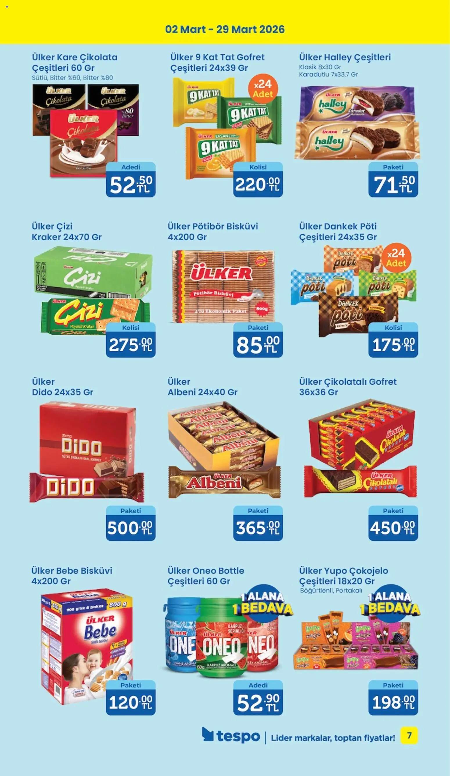 Tespo Katalog - 02.03.2026 tarihinden itibaren geçerlidir | Sayfa: 7 | Ürünler: Gofret, Çikolatalı gofret, Çikolata, Bisküvi