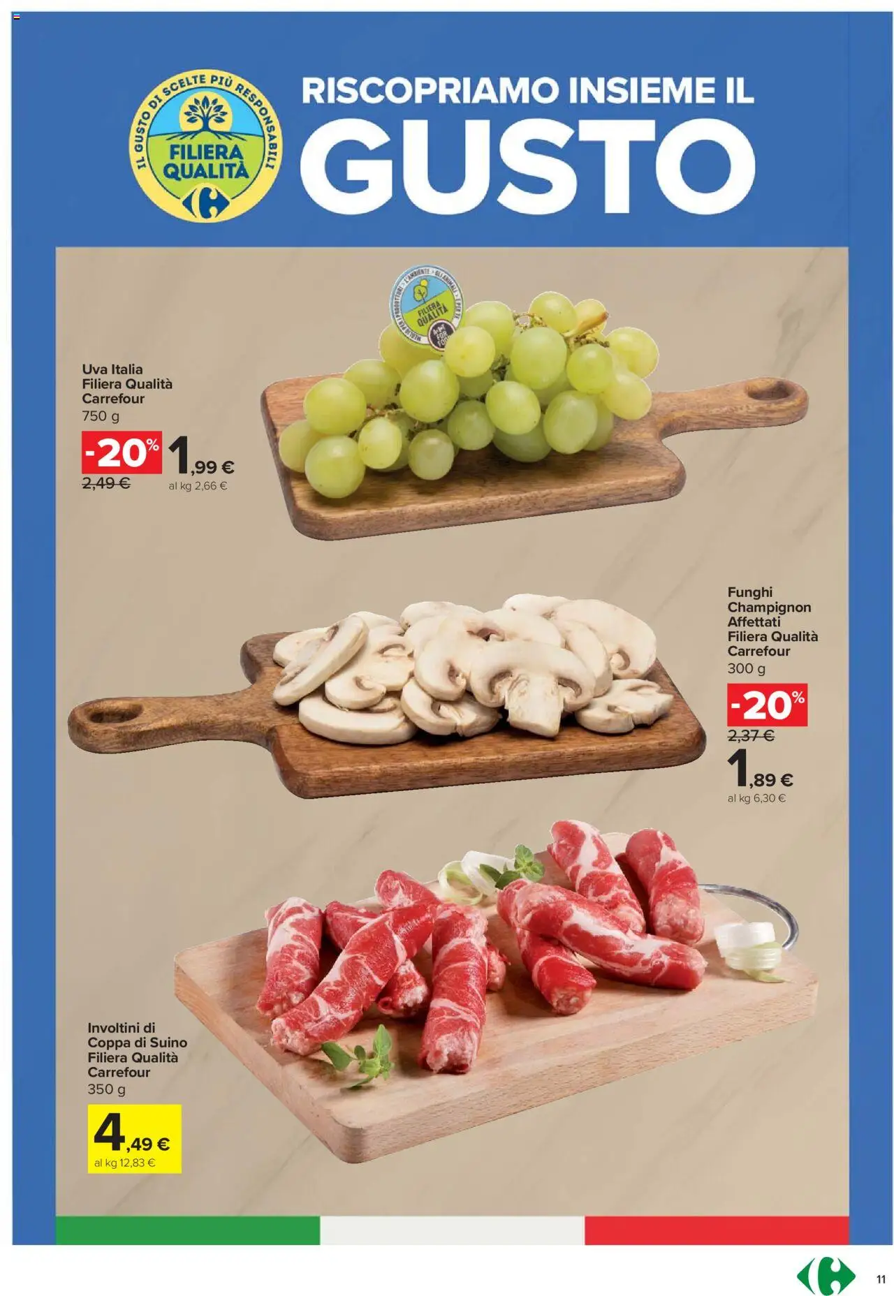 Volantino Carrefour del 02.10.2025 | Pagina: 11 | Prodotti: Suino, Funghi, Uva