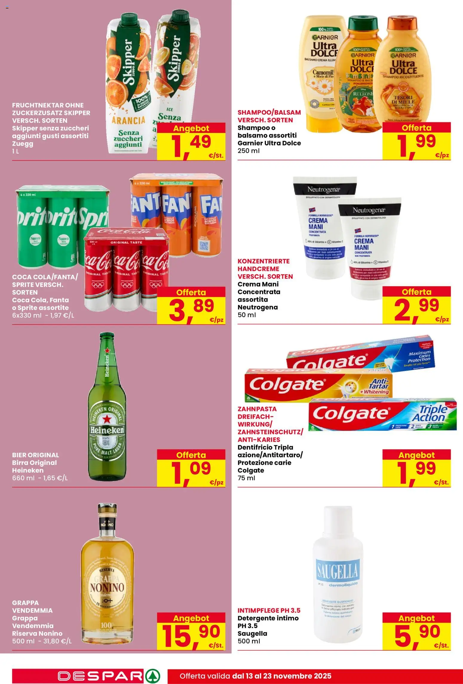 Volantino Despar del 13.11.2025 | Pagina: 18 | Prodotti: Birra, Detergente intimo, Intimo, Grappa