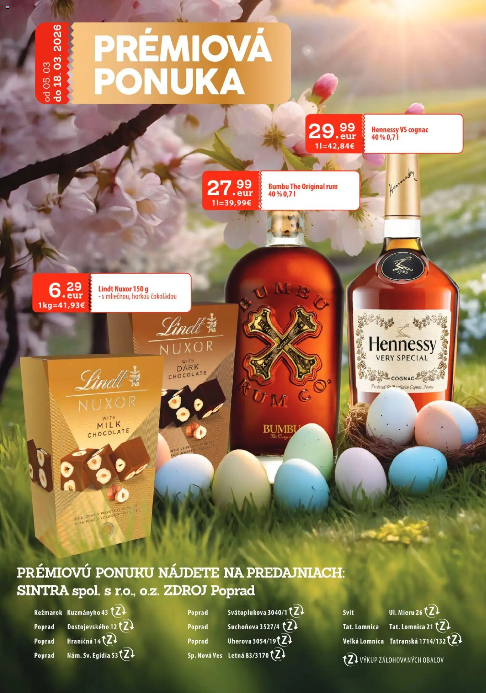Nové Sintra akcie – leták je platný od 05.03.2026 | Strana: 27 | Produkty: Lindt, Rum, Hennessy