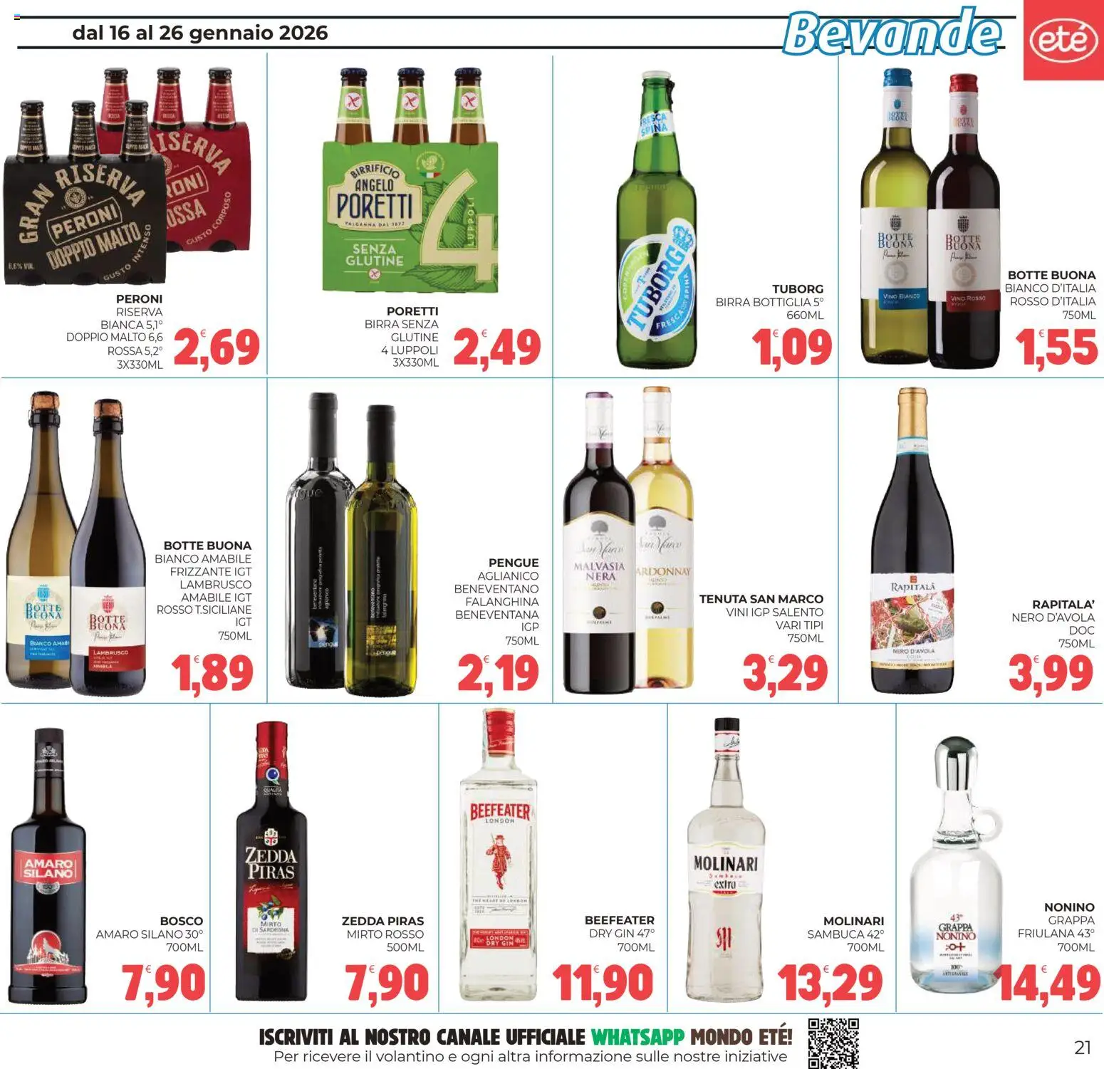 Volantino Eté del 16.01.2026 | Pagina: 21 | Prodotti: Gin, Grappa, Vino bianco, Amaro