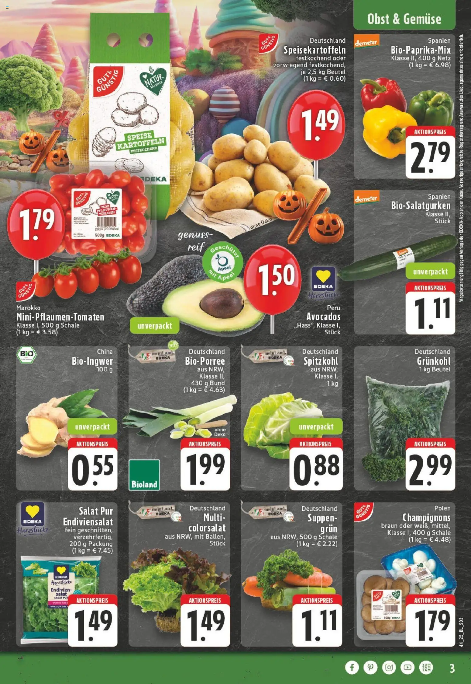Edeka prospekt Duisburg-Rumeln	 – gültig ab 26.10.2025 | Seite: 3 | Produkte: Pflaumen, Champignons, Obst, Salat