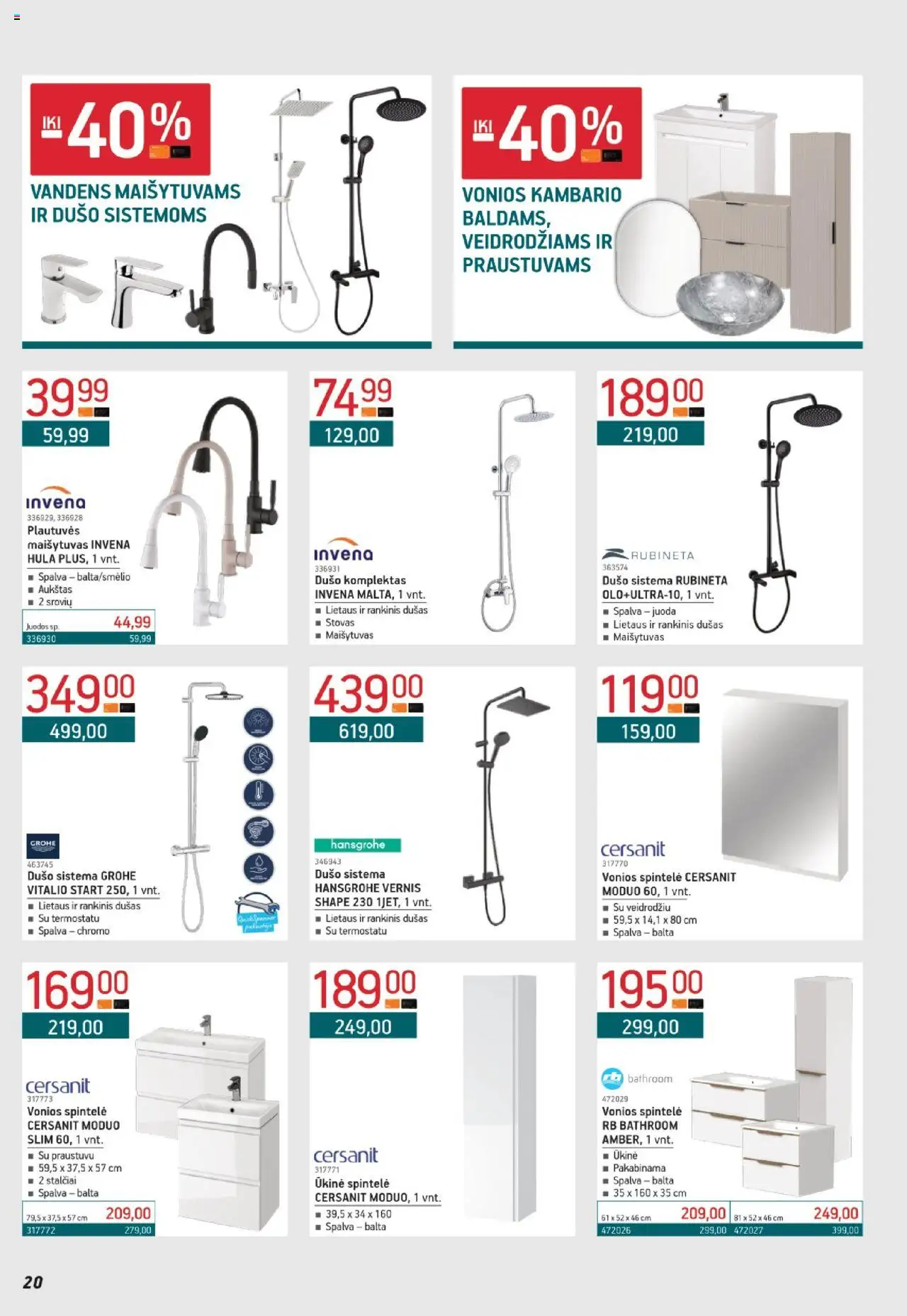 ERMITAŽAS - Leidinys│galioja nuo 04.08.2025 | Puslapis: 20 | Prekių: Maišytuvas, Spintelė, Dušas, Stovas