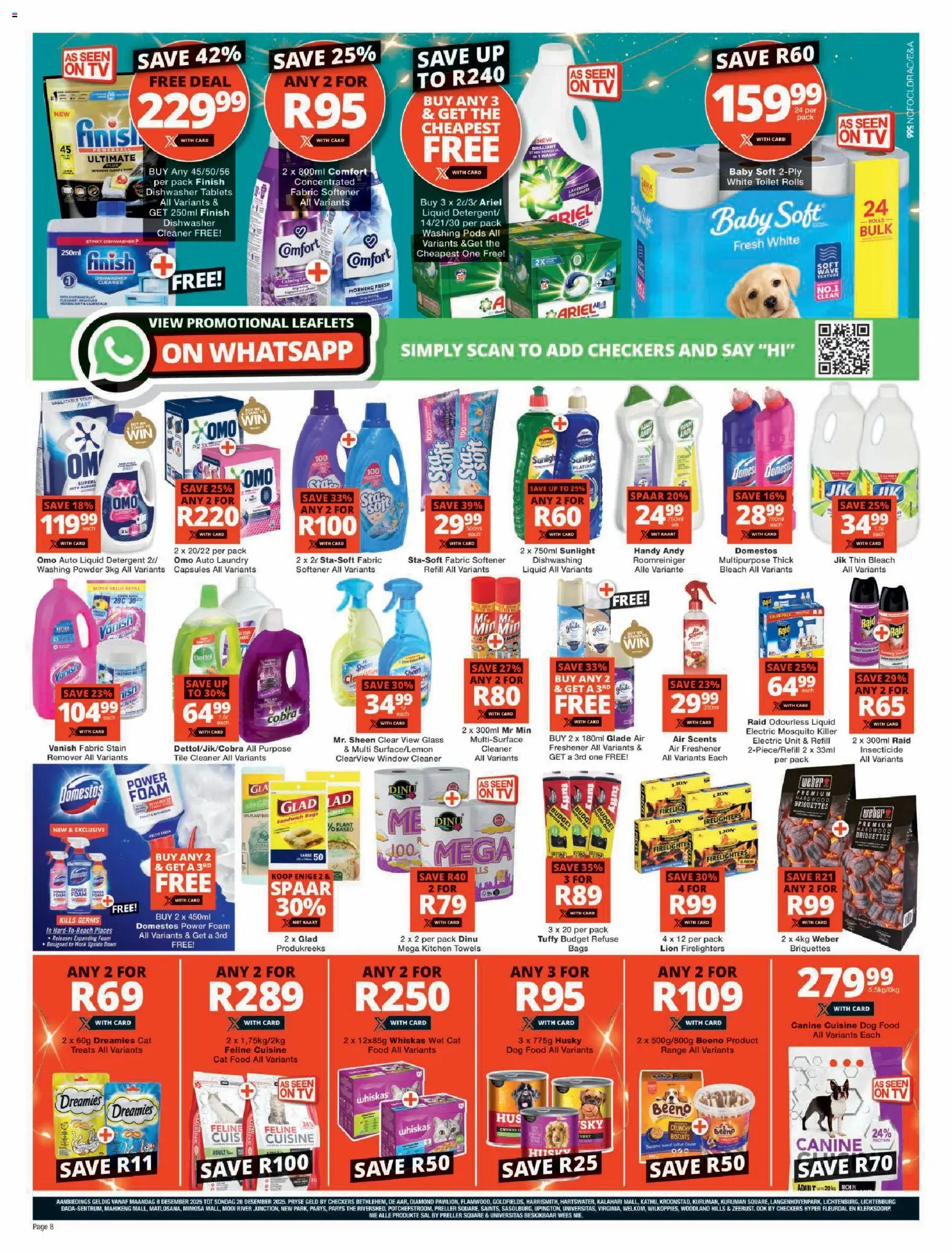 New Checkers catalogue – valid from 08.12.2025 | Page: 8 | Products: Toilet, Washing powder, Detergent, Cat food