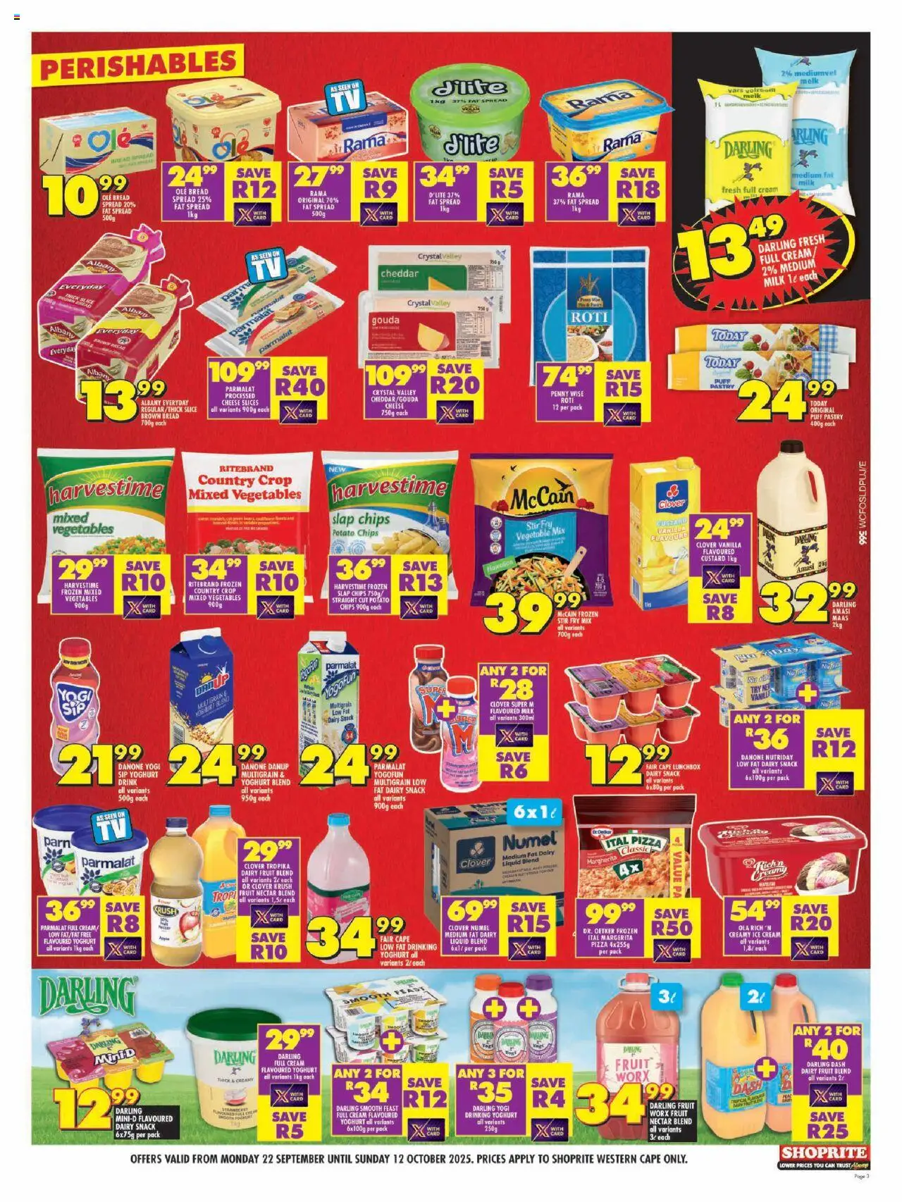 New Shoprite catalogue – valid from 22.09.2025 | Page: 3 | Products: Milk, Cheese, Bread, Fruit