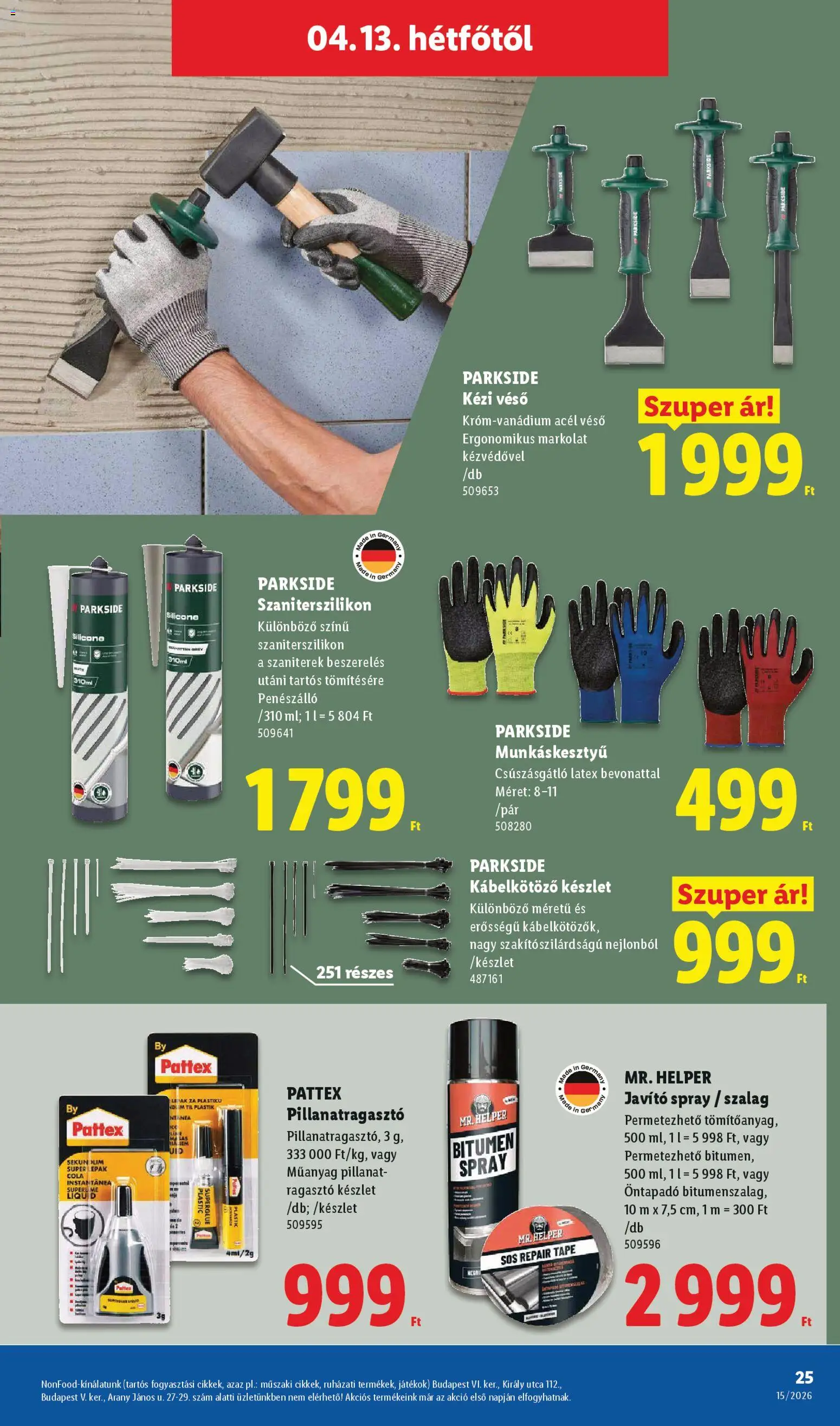 Lidl akciós ujság - amely érvényes a következő dátumtól: 09.04.2026 | Oldal: 25 | Termékek: Parkside, Ragasztó, Játékok, Cola