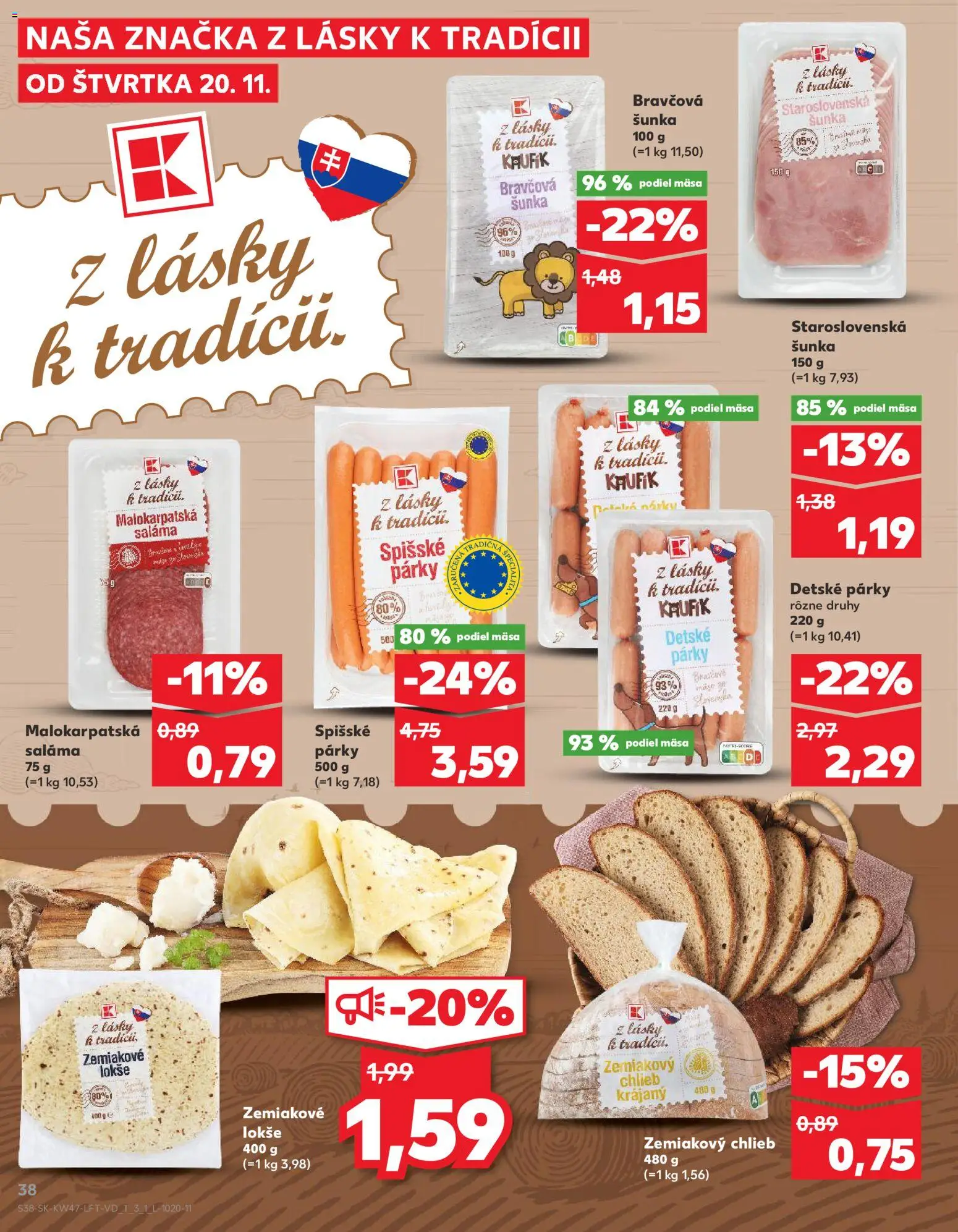 Nové Kaufland akcie – leták je platný od 20.11.2025 | Strana: 38 | Produkty: Chlieb, Saláma, Šunka, Párky