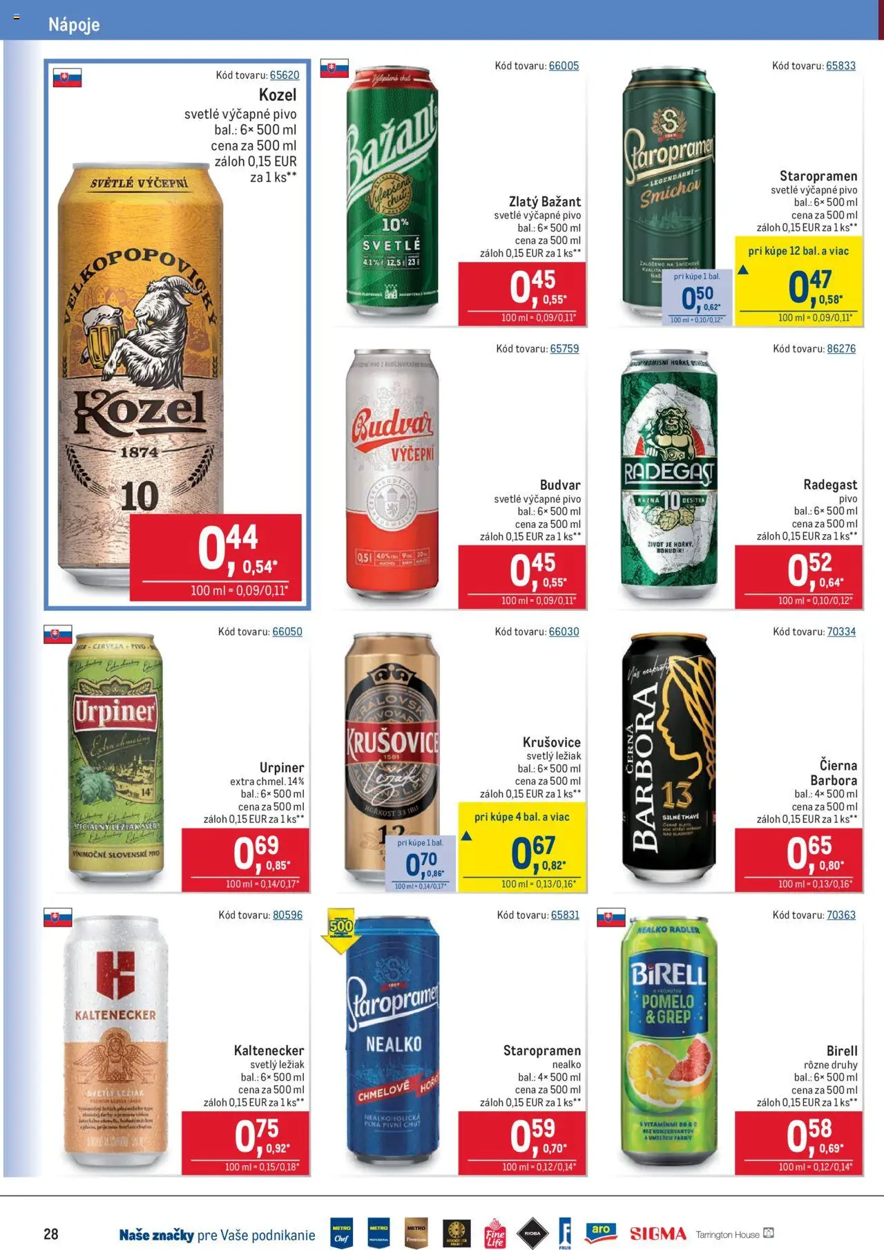 Metro Maloobchod │ platný od 30.07.2025 | Strana: 28 | Produkty: Budvar, Zlatý Bažant, Pomelo, Urpiner