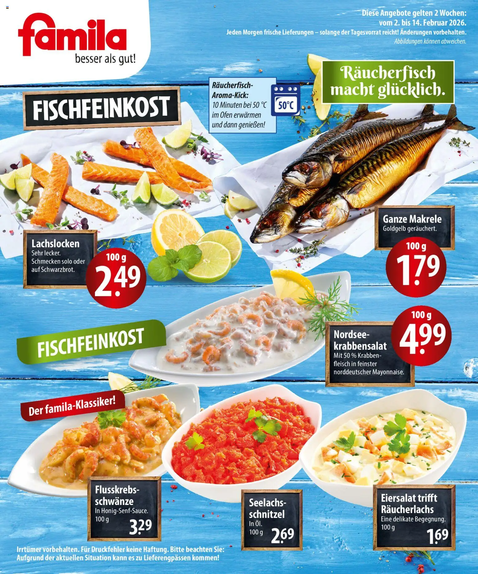 Famila  Fischmarkt – gültig ab 02.02.2026 | Seite: 2 | Produkte: Ofen, Schnitzel, Räucherlachs, Fleisch