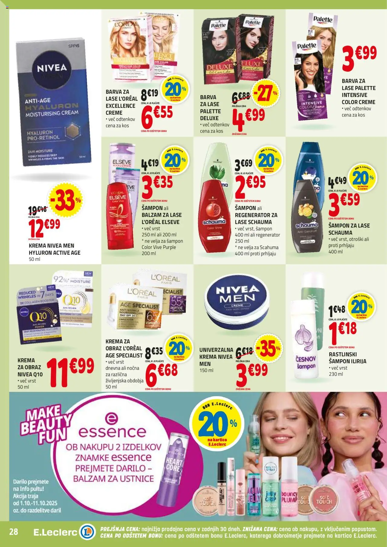 Novi E.leclerc katalog ponudbe – veljaven od 01.10.2025 | Stran: 28 | Izdelki: Kos, Sampon, Krema, Barva