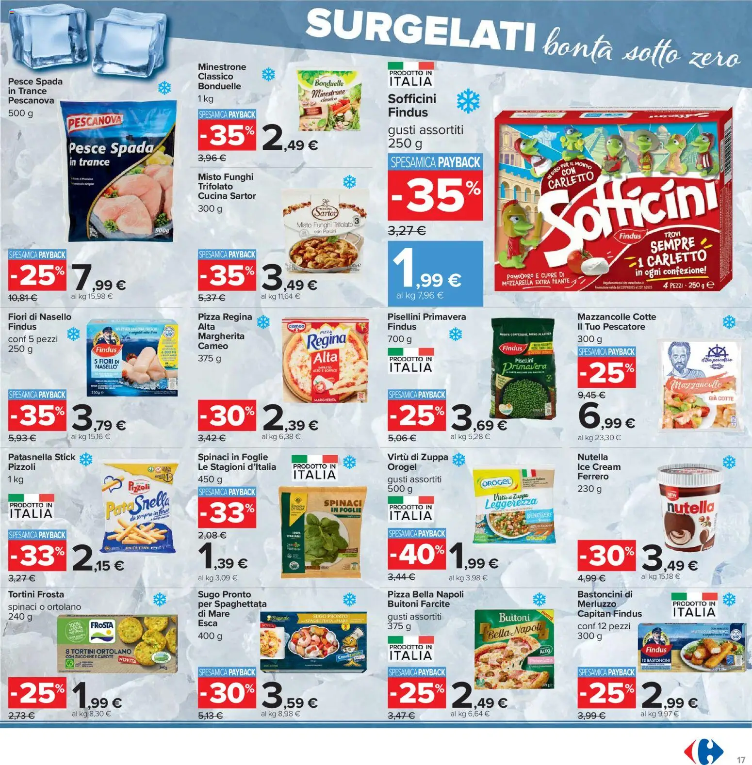 Volantino Carrefour del 17.11.2025 | Pagina: 17 | Prodotti: Carote, Sugo, Nasello, Pesce spada