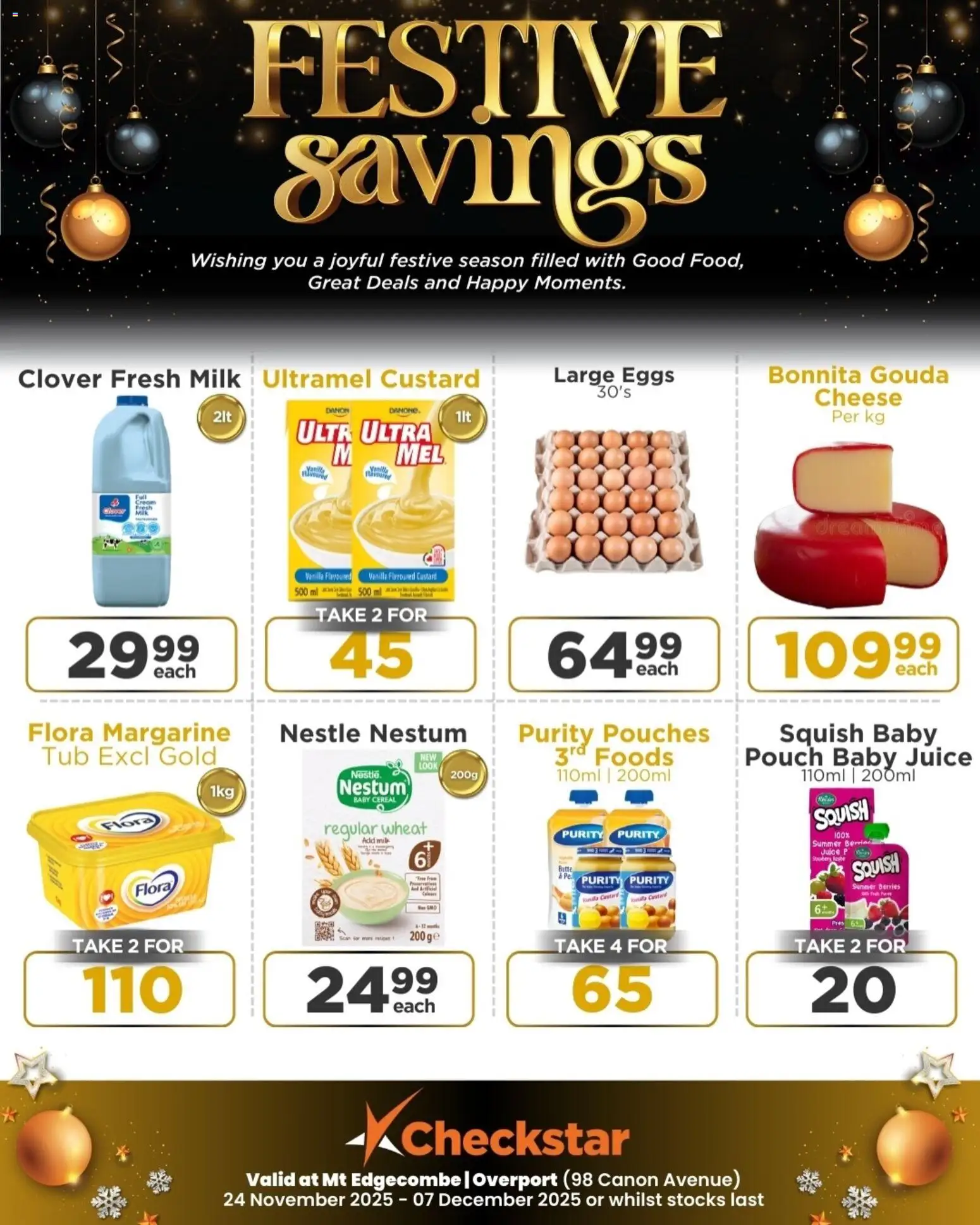 New Check Star catalogue – valid from 24.11.2025 | Page: 14 | Products: Milk, Eggs, Margarine, Peach