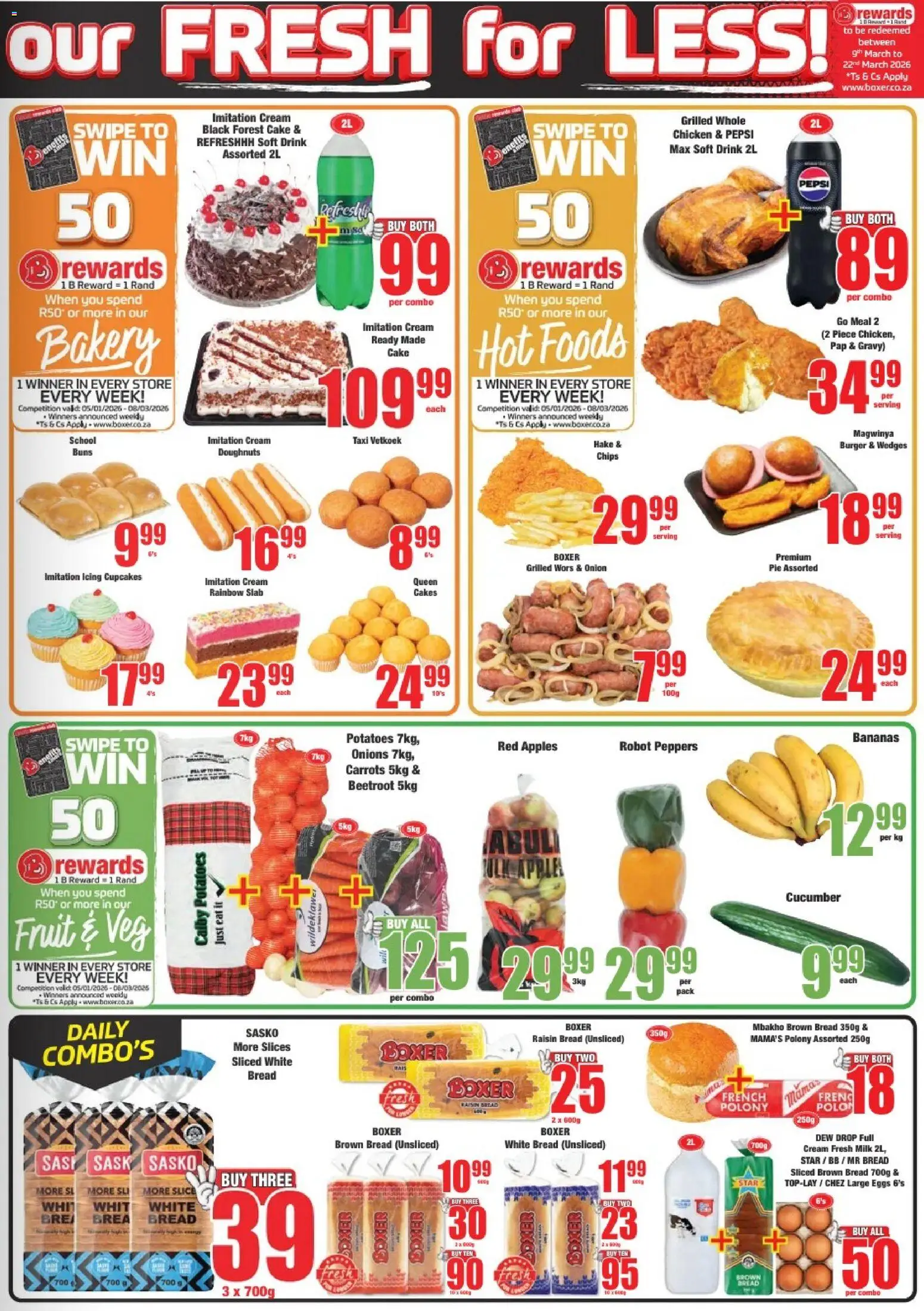 New Boxer catalogue – valid from 25.02.2026 | Page: 3 | Products: Buns, Milk, Polony, Bananas