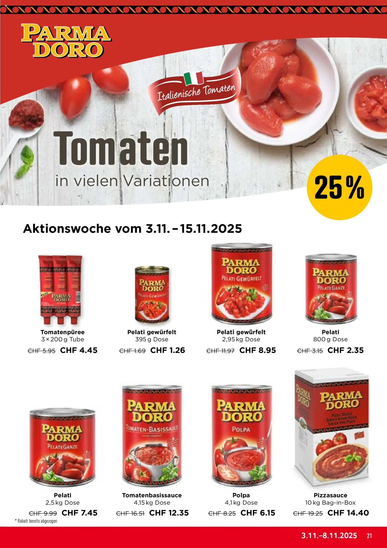 Prodega Aktionen – gültig ab 03.11.2025 | Seite: 21 | Produkte: Tomatenpüree, Tomaten
