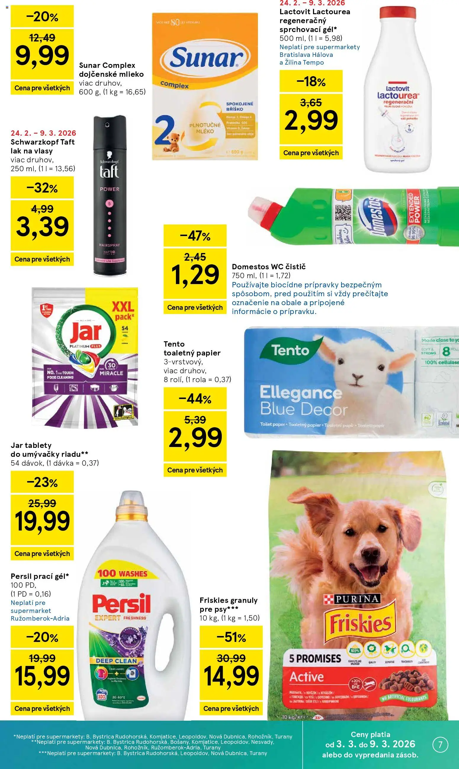 Nové Tesco akcie – leták je platný od 04.03.2026 | Strana: 7 | Produkty: Mlieko, Persil, Toaletný papier, Lak na vlasy