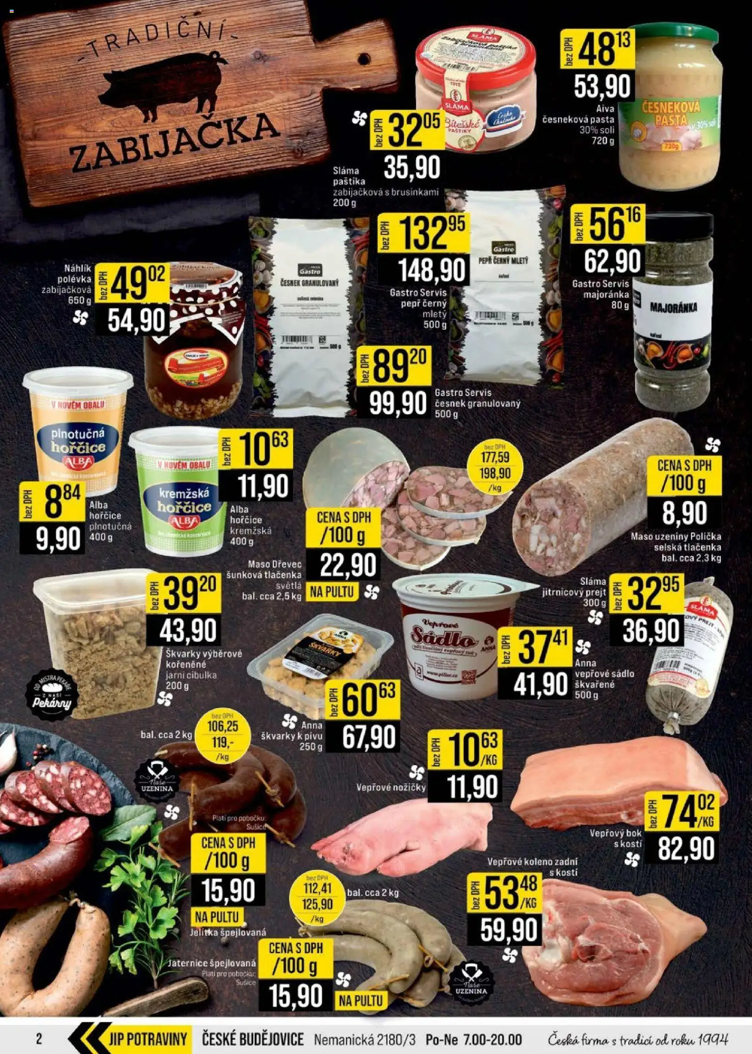 Jip leták - Cash & Carry od 04.02.2026 | Strana: 2 | Produkty: Hořčice, Vepřové koleno zadní, Tlačenka, Paštika
