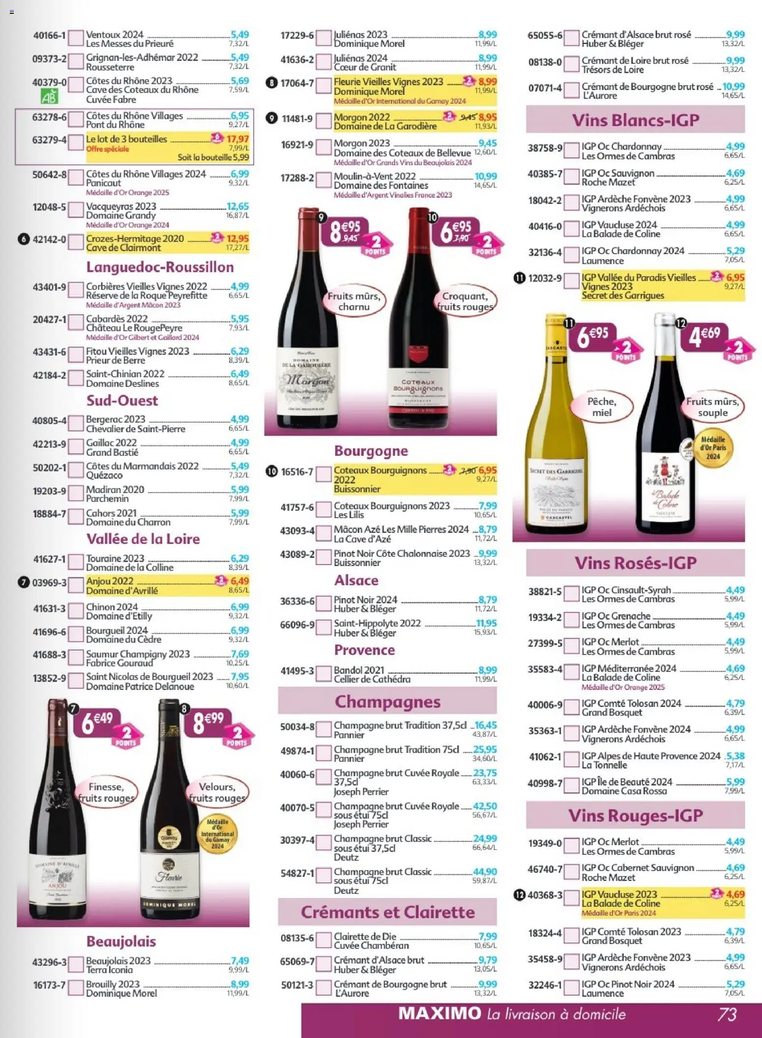 {H1} | Page: 73 | Produits: Étui, Champagne brut, Crémant de bourgogne, Crémant