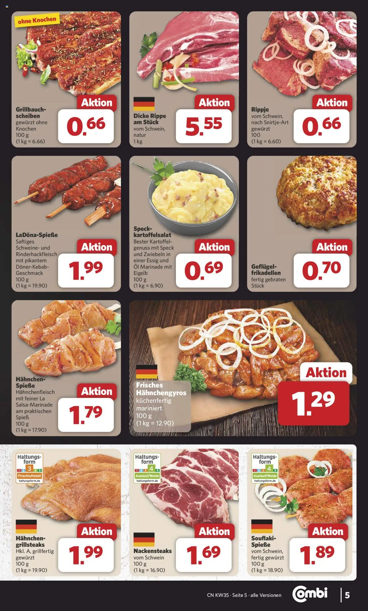 Combi Prospekt 	 - gültig ab dem 25.08.2025 | Seite: 5 | Produkte: Nackensteaks, Öl, Essig, Spieße