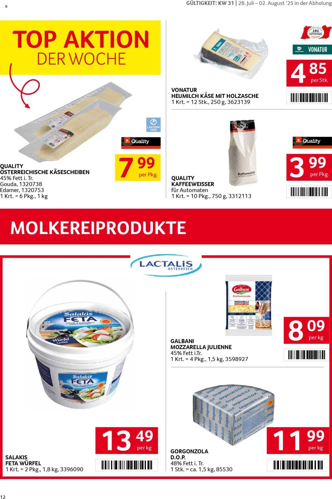 Transgourmet Flugblatt gültig ab 27.07.2025 | Seite: 12 | Produkte: Käse
