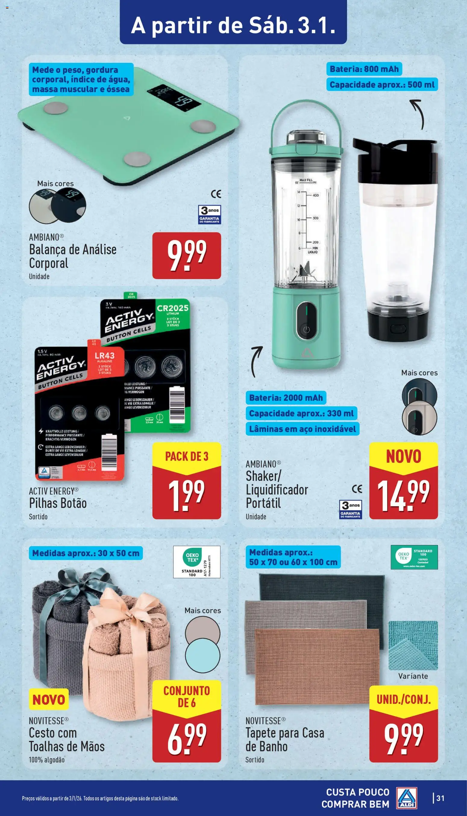 Aldi folheto │ válido de 29.12.2025 | Página: 31 | Produtos: Algodão, Pilhas, Bateria, Tapete