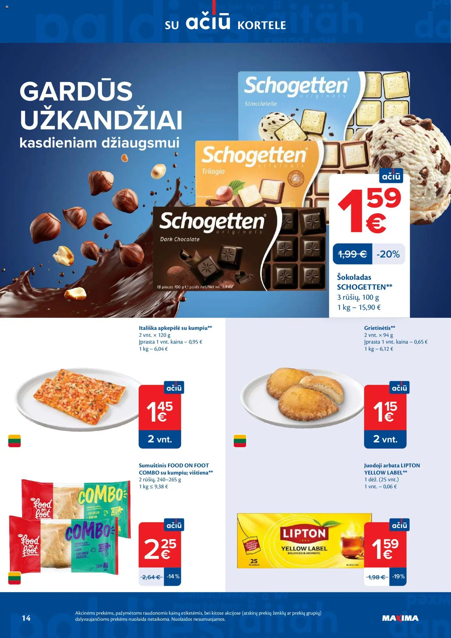 MAXIMA akcijos nuo 14.04.2026 | Puslapis: 14 | Prekių: Sumuštinis, Šokoladas, Arbata