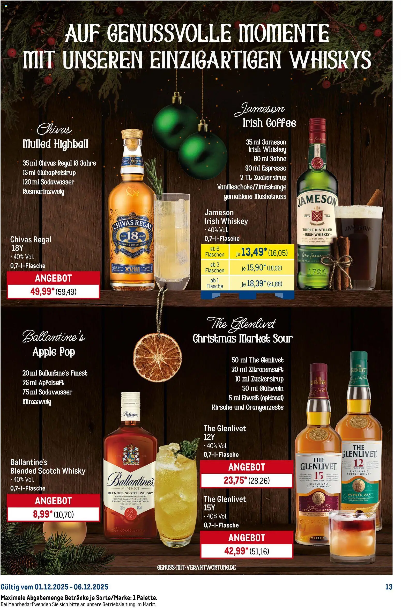 Metro Starke Marken – gültig ab 01.12.2025 | Seite: 13 | Produkte: Whisky, Apfelsaft, Sahne, Whiskey