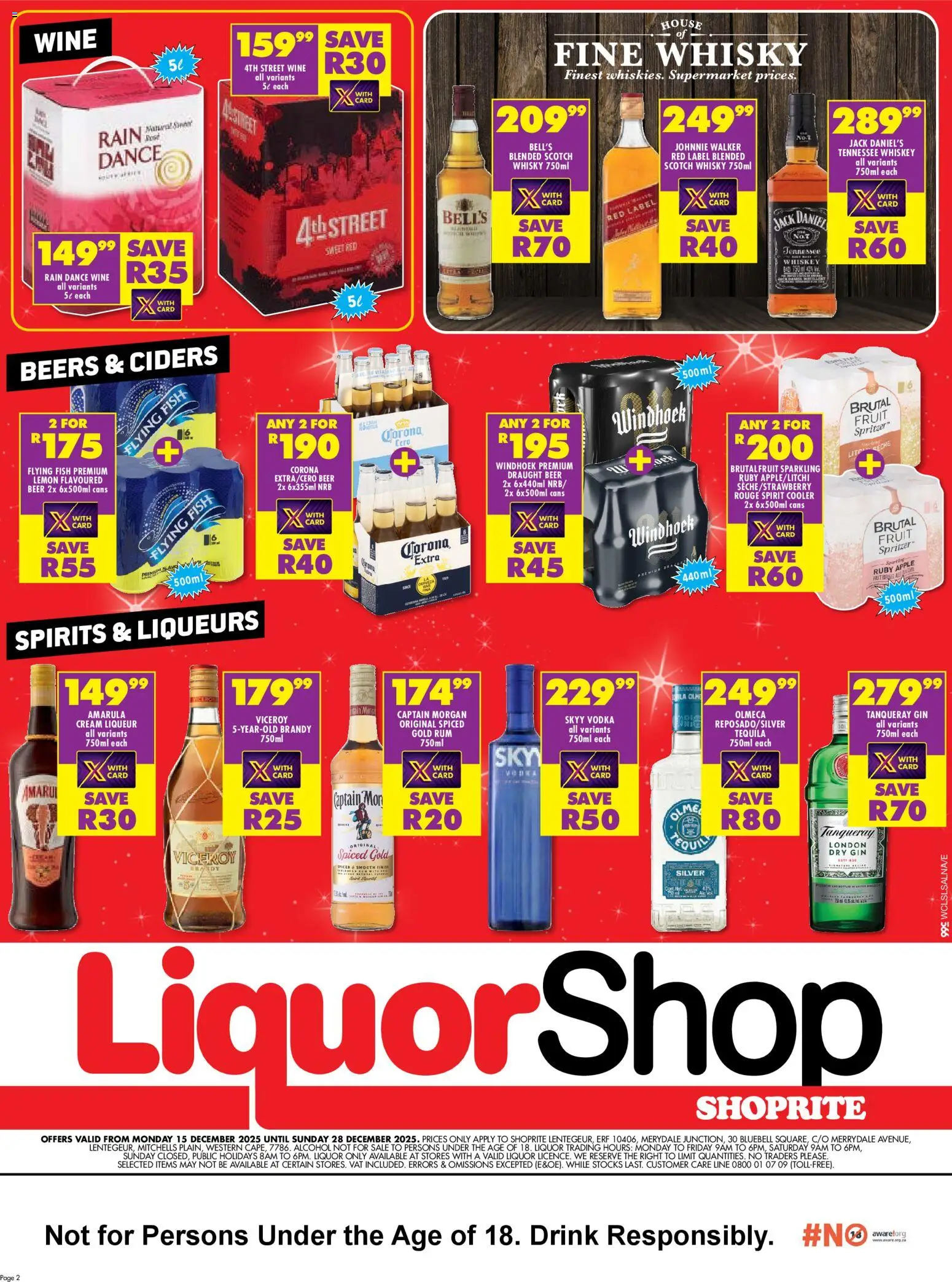 New Shoprite catalogue – valid from 15.12.2025 | Page: 2 | Products: Cream, Whiskey, Fruit, Lemon