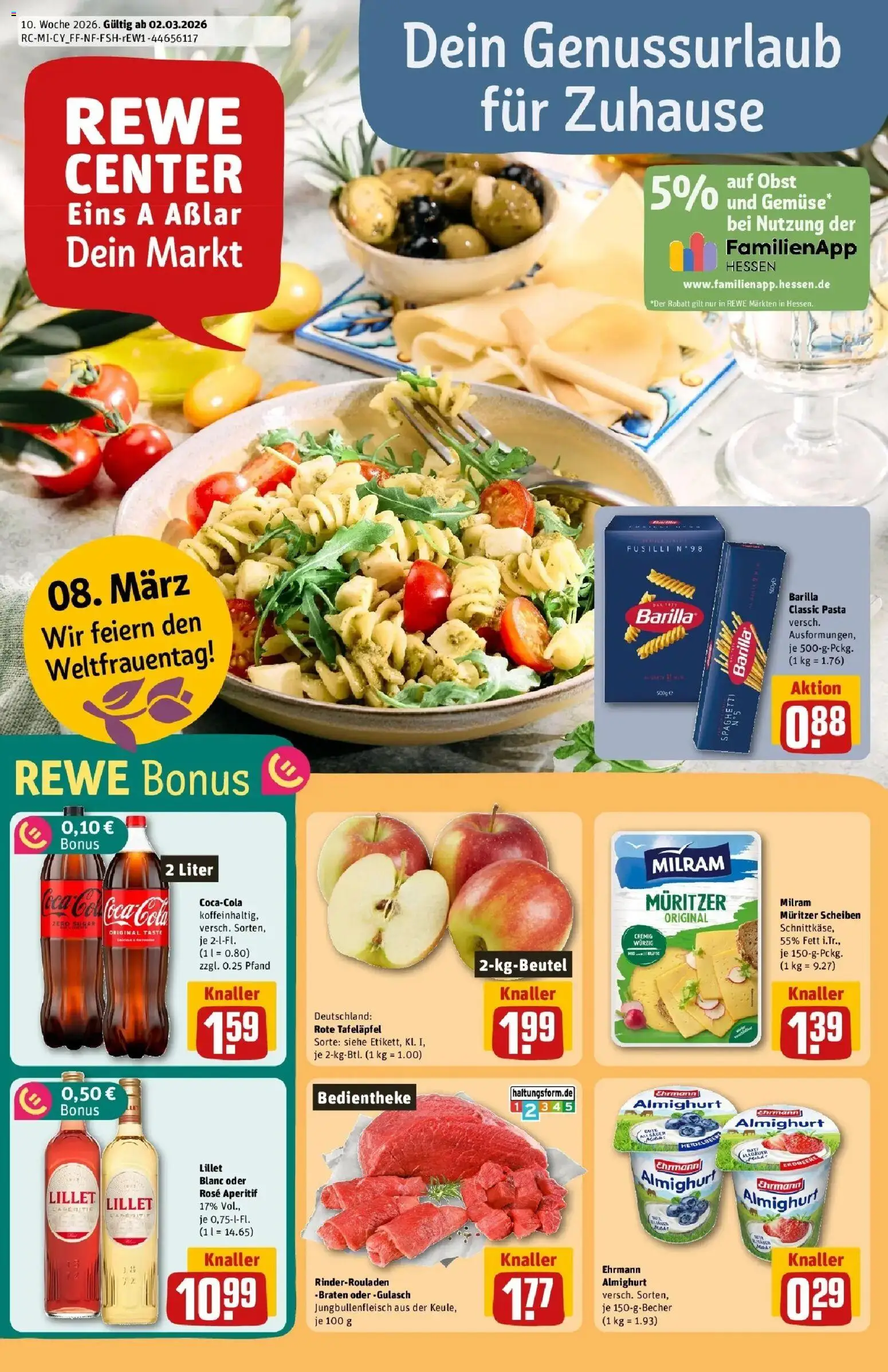 Rewe Prospekt Asslar	 – gültig ab 02.03.2026 | Seite: 1 | Produkte: Coca cola, Ehrmann almighurt, Lillet, Obst