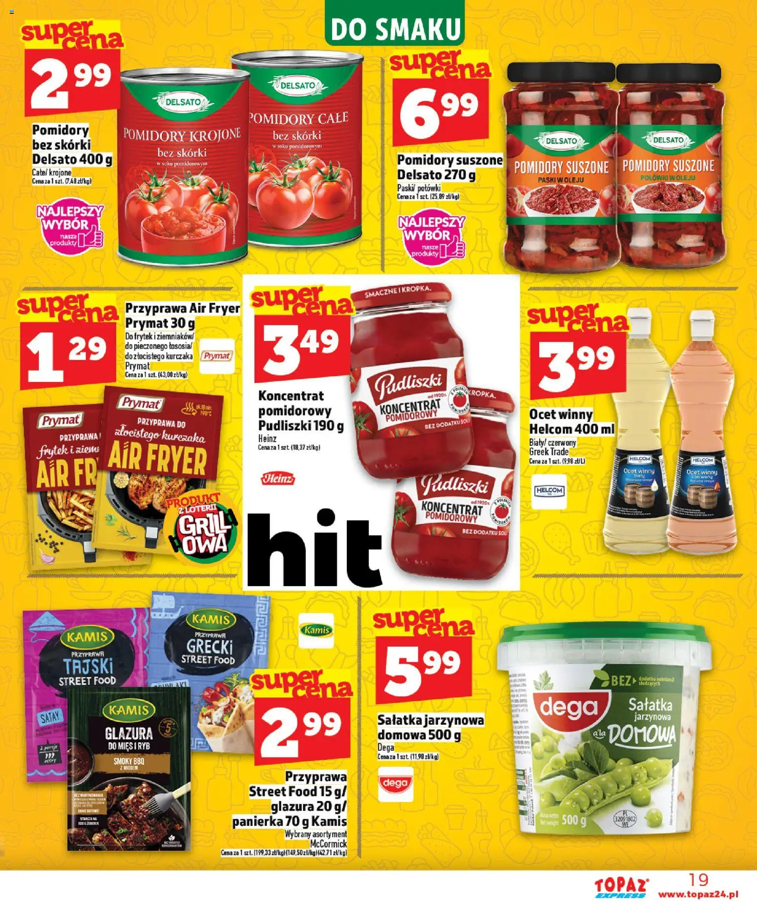 Topaz gazetka - Express od 30.04.2026 | Strona: 19 | Produkty: Ocet, Pomidory suszone, Pomidory, Sałatka