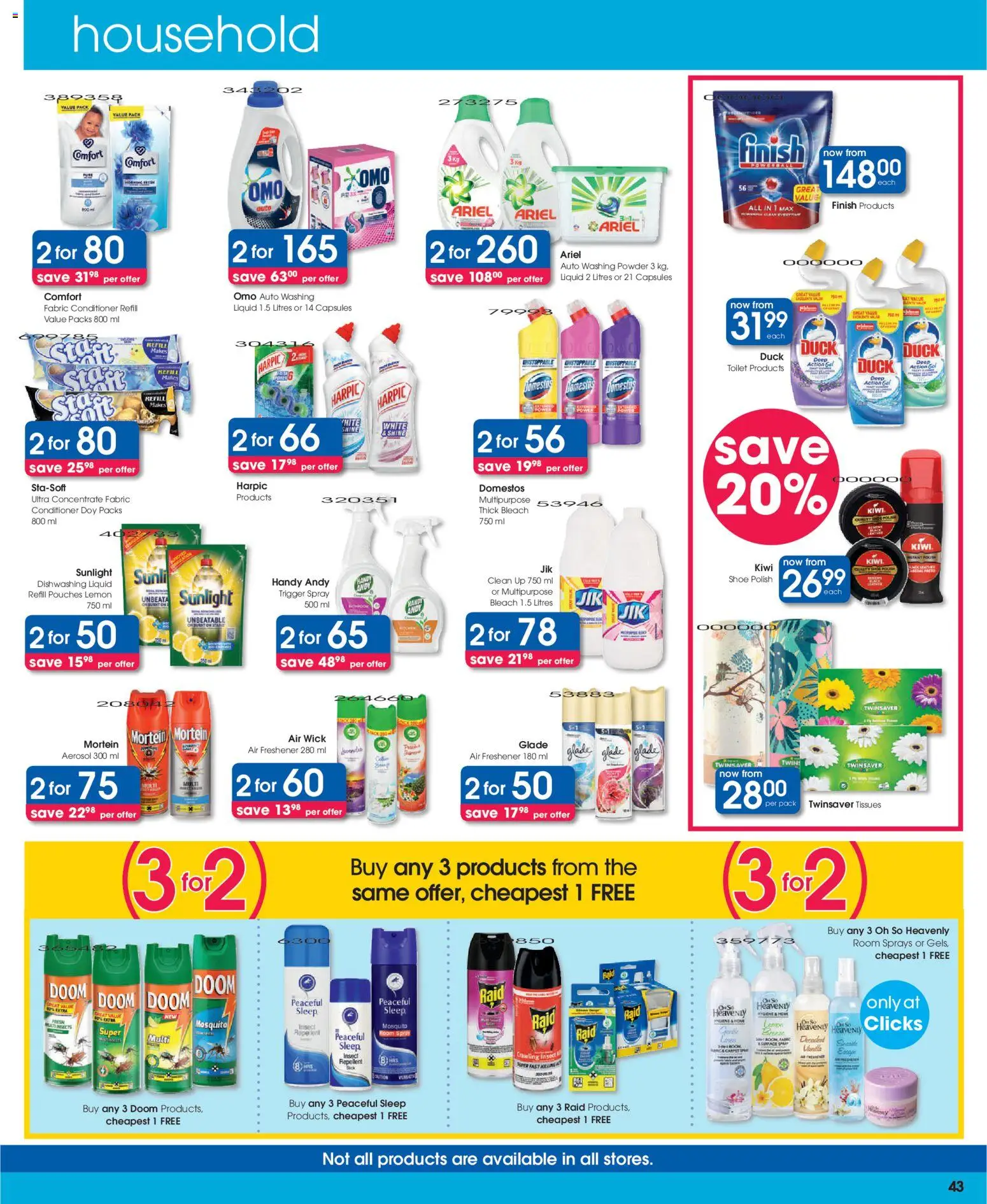 New Clicks catalogue – valid from 13.01.2026 | Page: 43 | Products: Room spray, Air freshener, Lemon, Dishwashing liquid