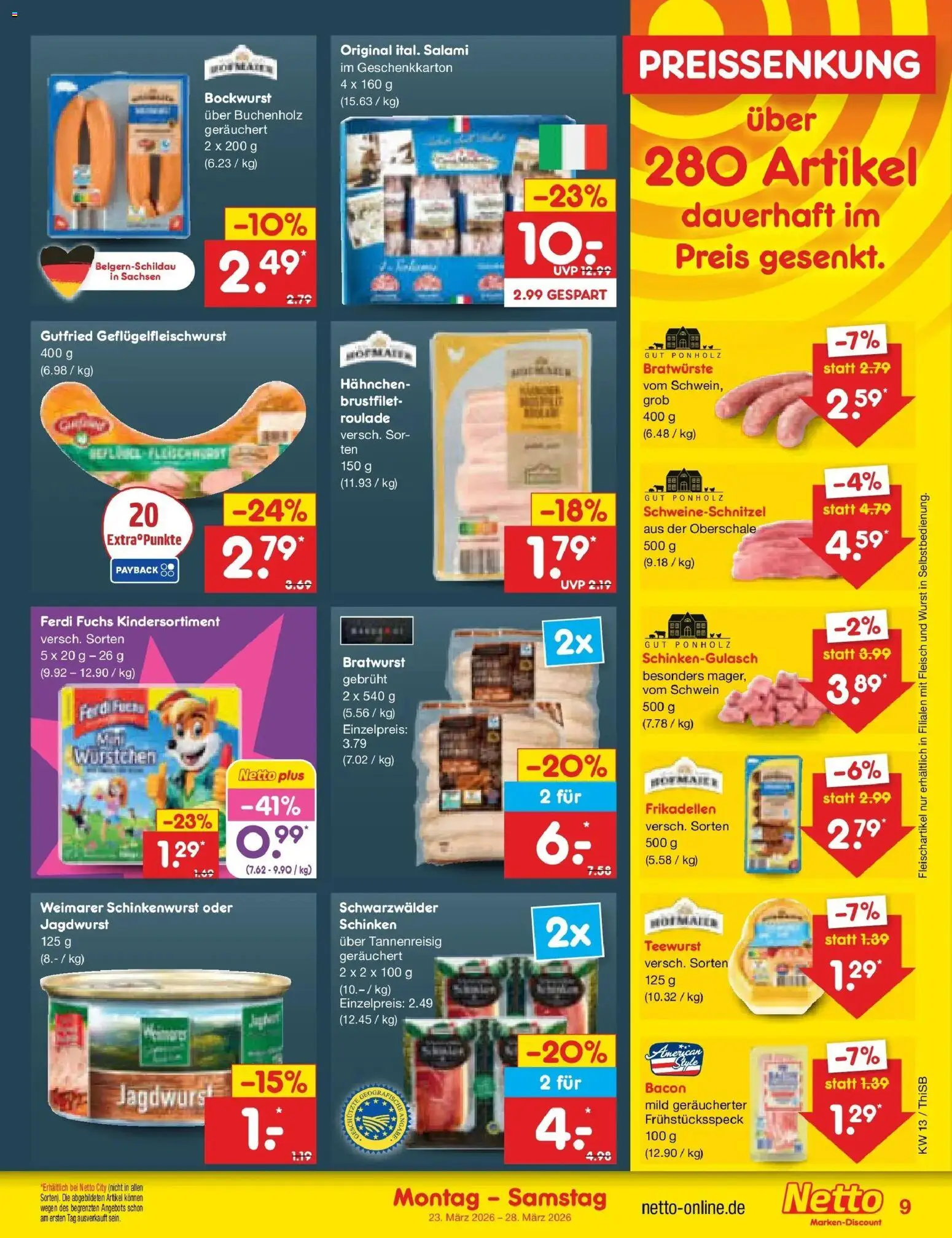 Netto Marken-Discount Prospekt Pirna	 – gültig ab 23.03.2026 | Seite: 9 | Produkte: Bockwurst, Wurst, Schinken, Fleisch