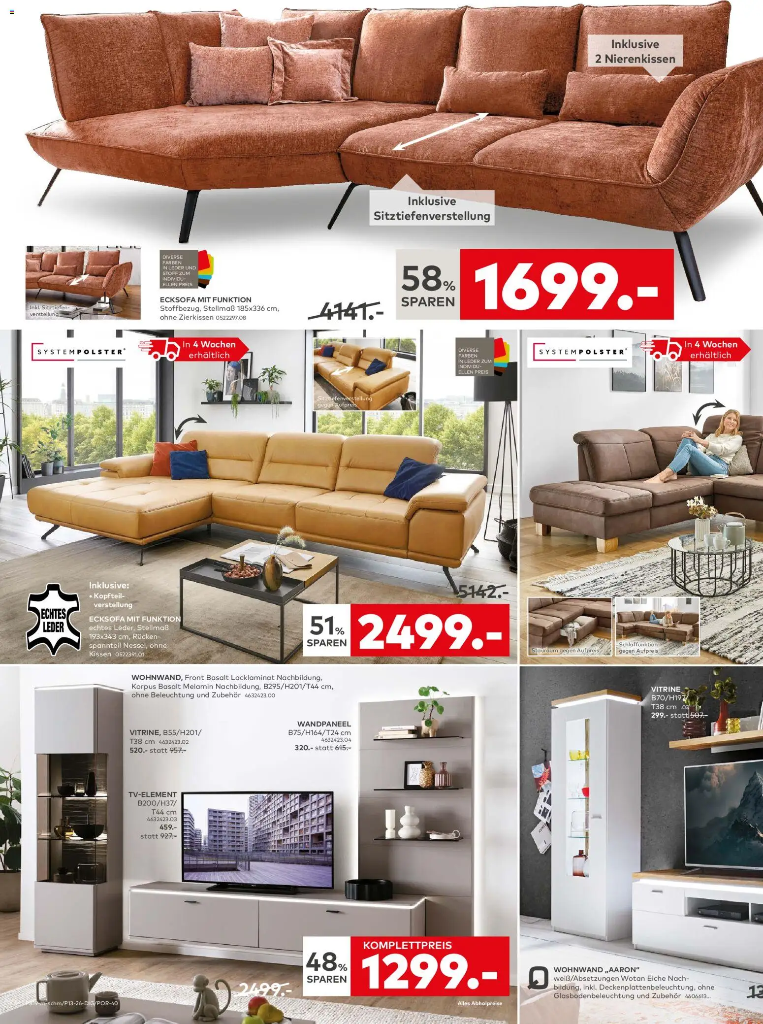 Porta! Prospekt Super Spar Tage Aachen – gültig ab 16.03.2026 | Seite: 4 | Produkte: Ecksofa, Wohnwand, Kissen, Vitrine