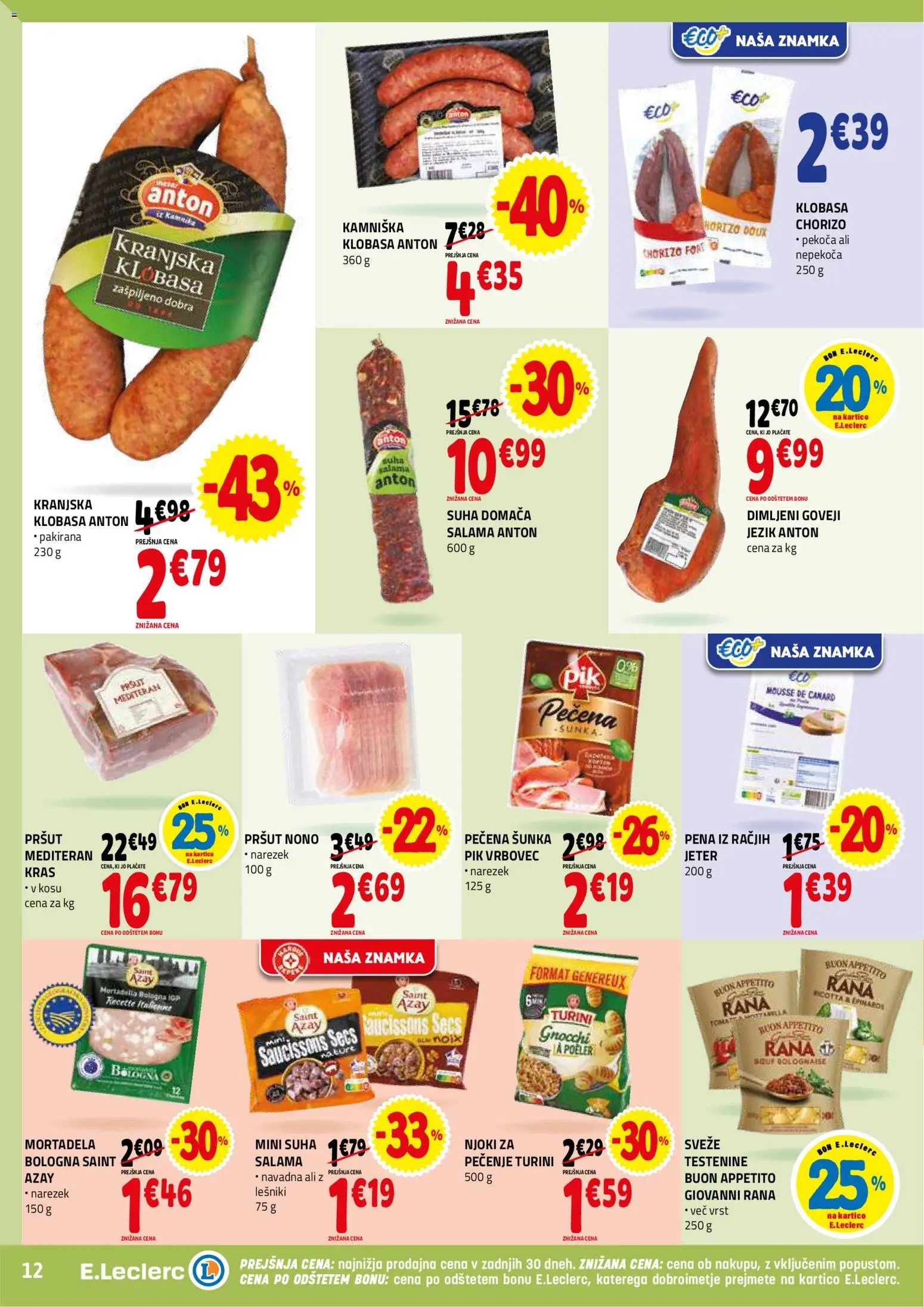 Novi E.leclerc katalog ponudbe – veljaven od 28.01.2026 | Stran: 12 | Izdelki: Njoki, Salama, Sunka, Testenine