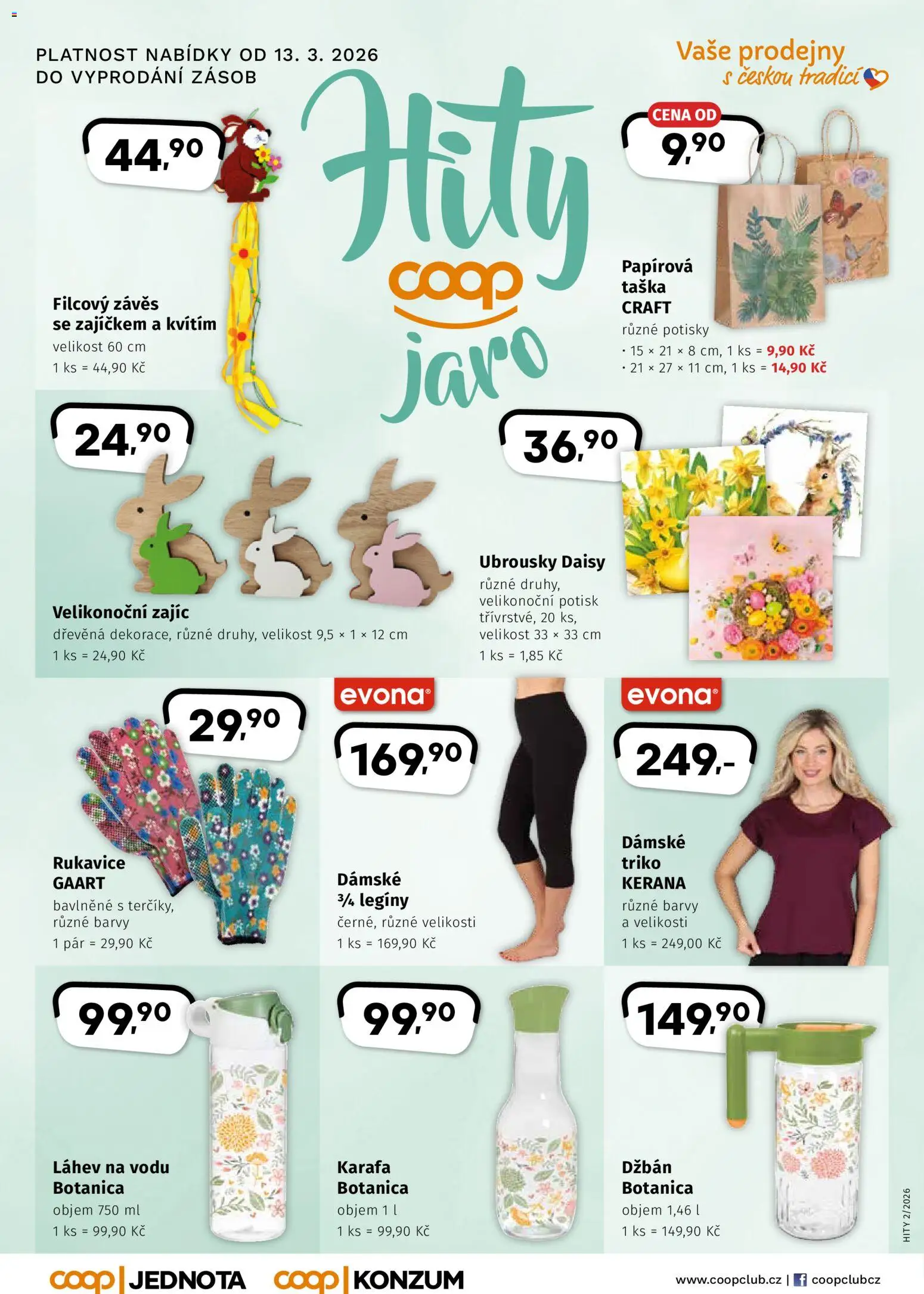 Coop leták - Hity jaro od 13.03.2026 | Strana: 1 | Produkty: Závěs, Legíny, Rukavice, Láhev