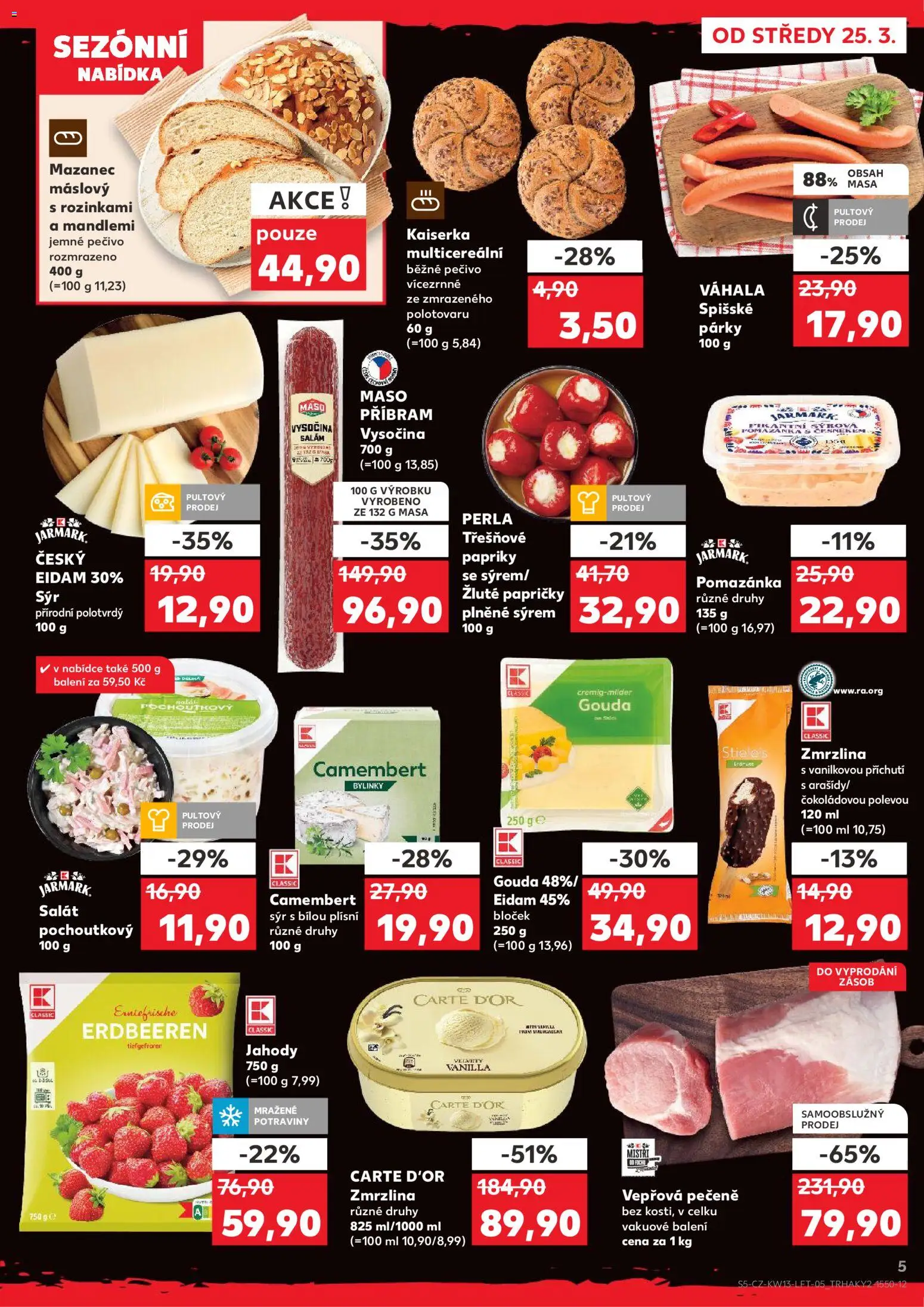 Kaufland leták - Praha 8 od 25.03.2026 | Strana: 5 | Produkty: Párky, Pomazánka, Vysočina, Carte d'or
