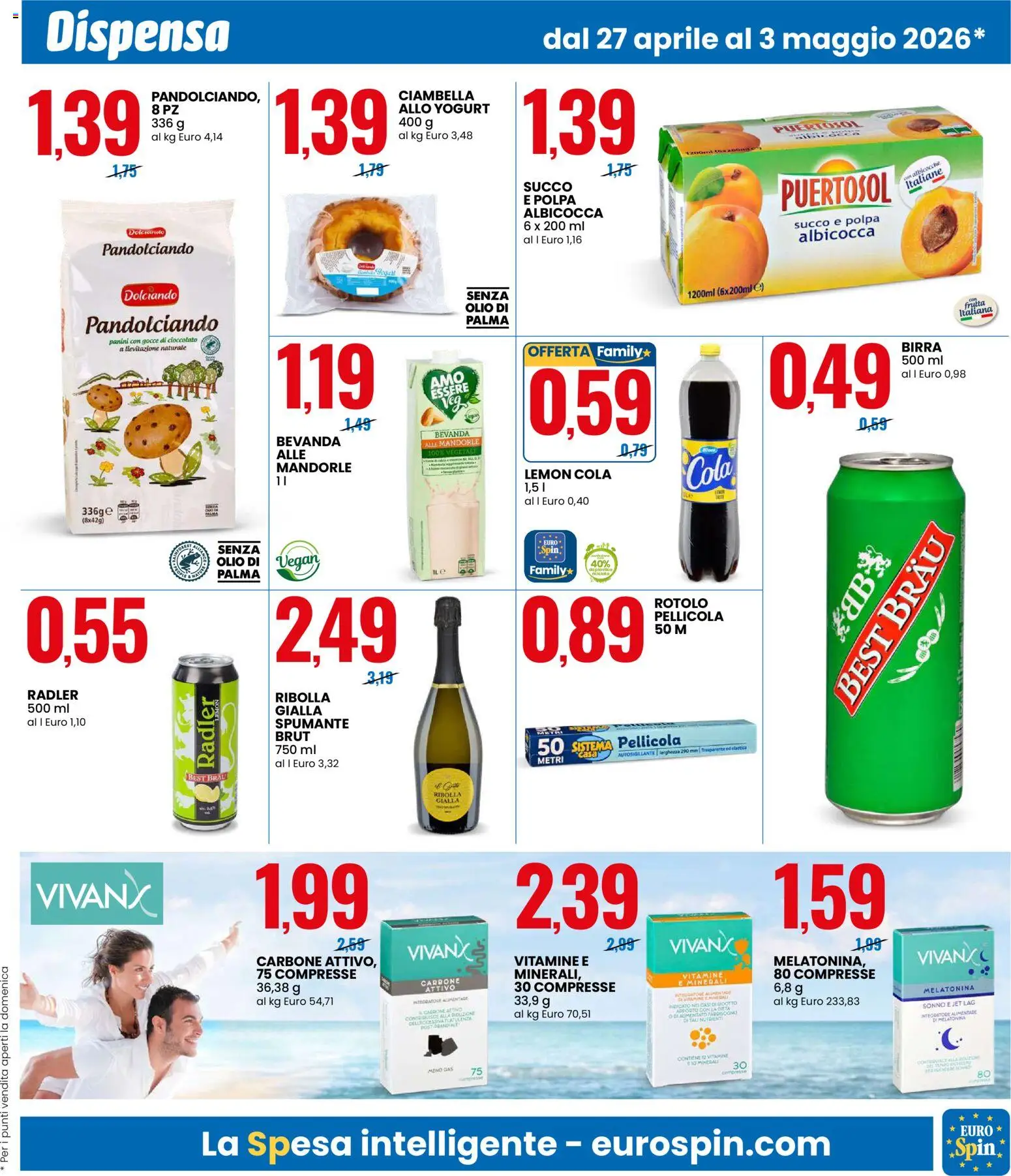 Volantino Eurospin del 27.04.2026 | Pagina: 5 | Prodotti: Yogurt, Succo, Albicocche, Integratore alimentare