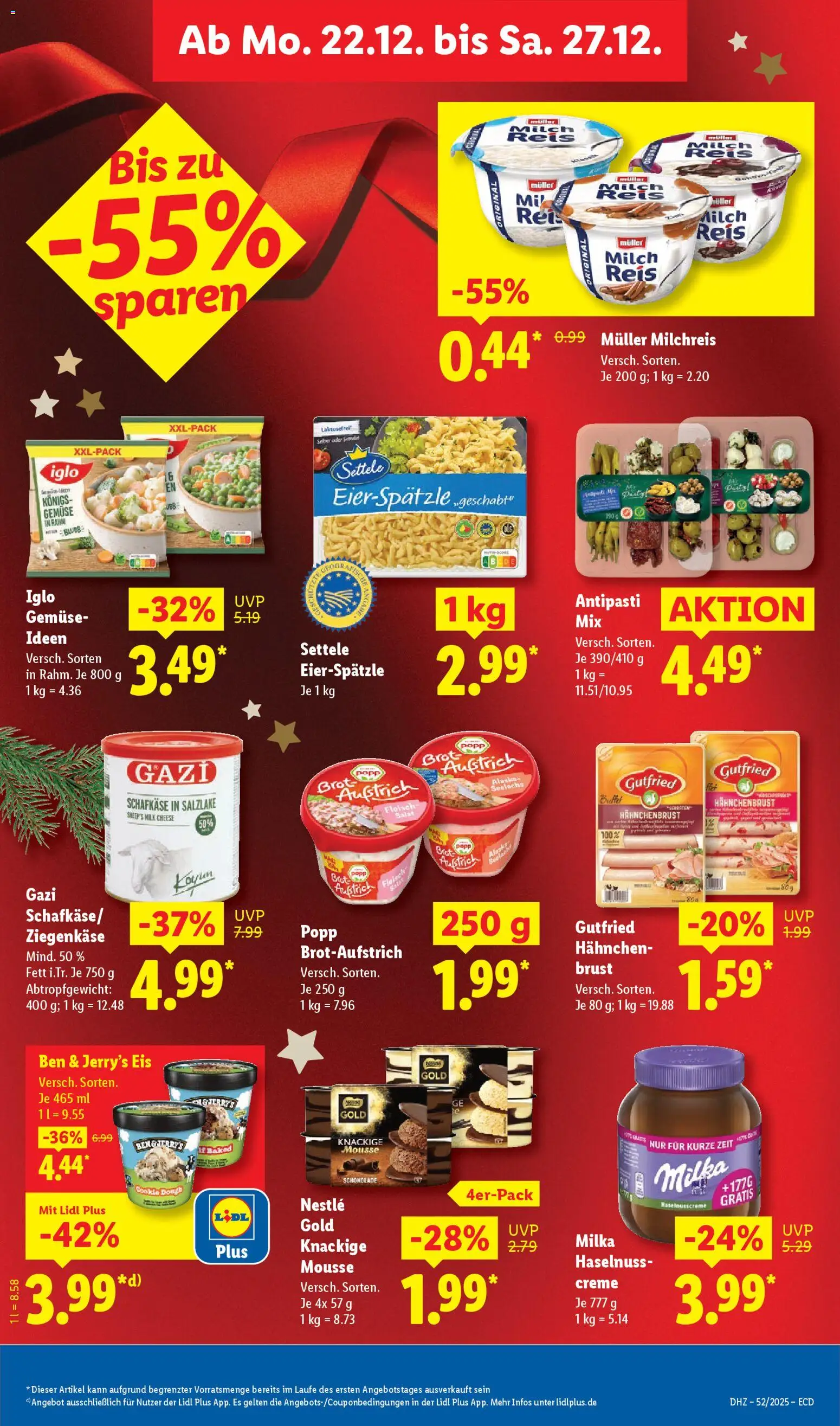 Lidl - Prospekt – gültig ab 22.12.2025 | Seite: 16 | Produkte: Milka schokolade, Gemüse, Brot, Hahnchenbrust