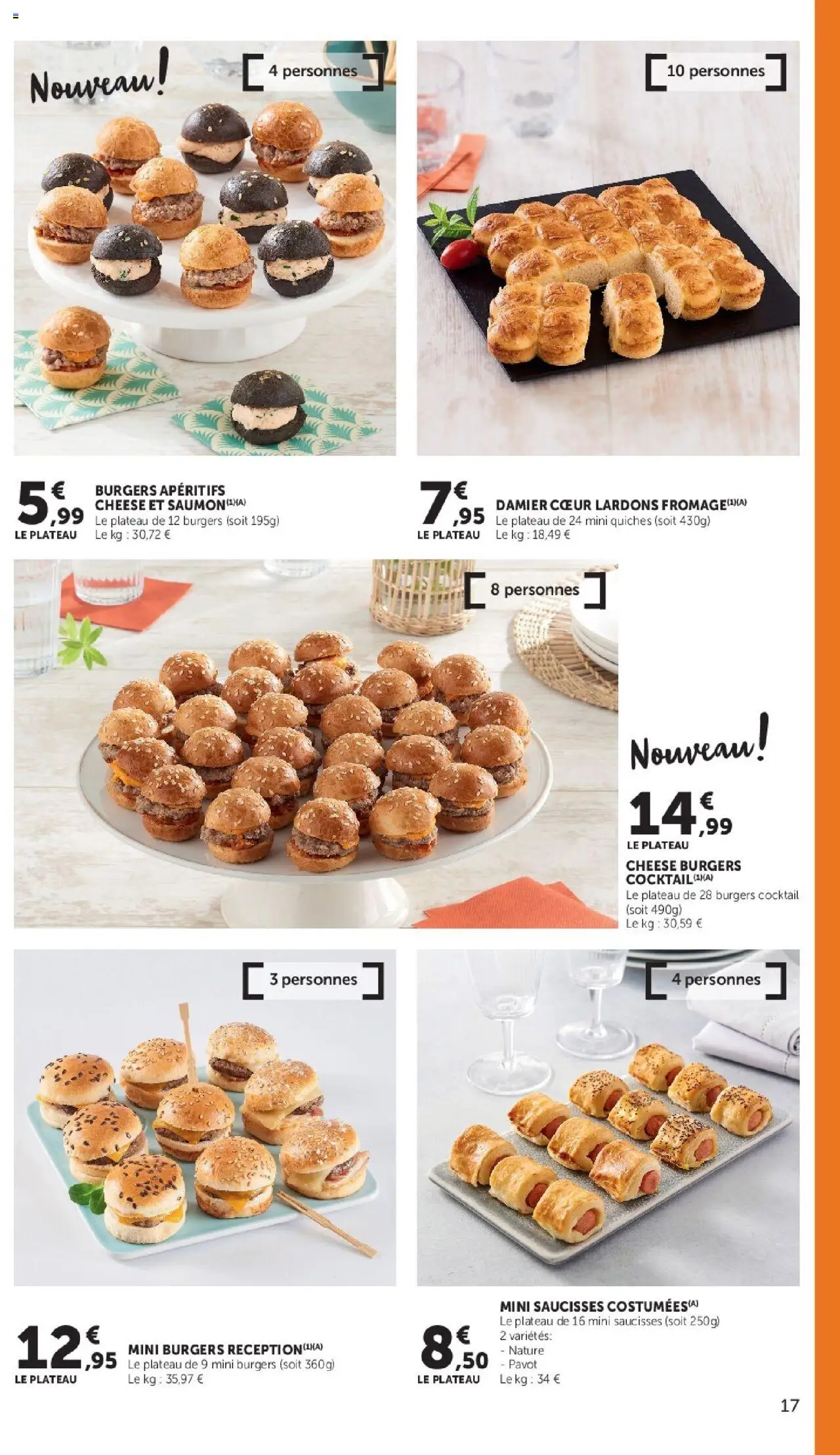 {H1} | Page: 17 | Produits: Plateau, Lardons, Mini burgers, Saumon