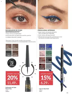 Vista previa Catálogo AVON campaña 10 válido desde el 01.10.2025 | Página: 55 | Productos: Delineador, Desmaquillador, Manteca, Delineador de cejas
