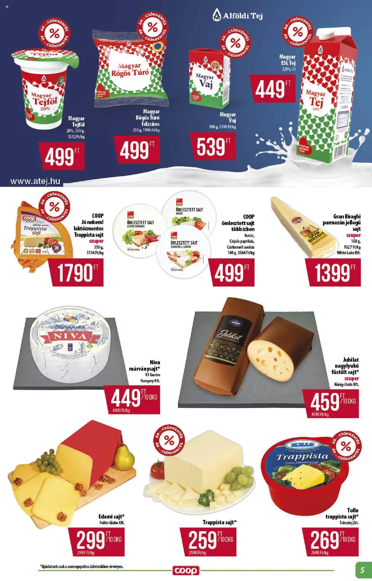 COOP akciós ujság - amely érvényes a következő dátumtól: 16.10.2025 | Oldal: 5 | Termékek: Rögös túró, Sajt, Trappista sajt, Csirkemell