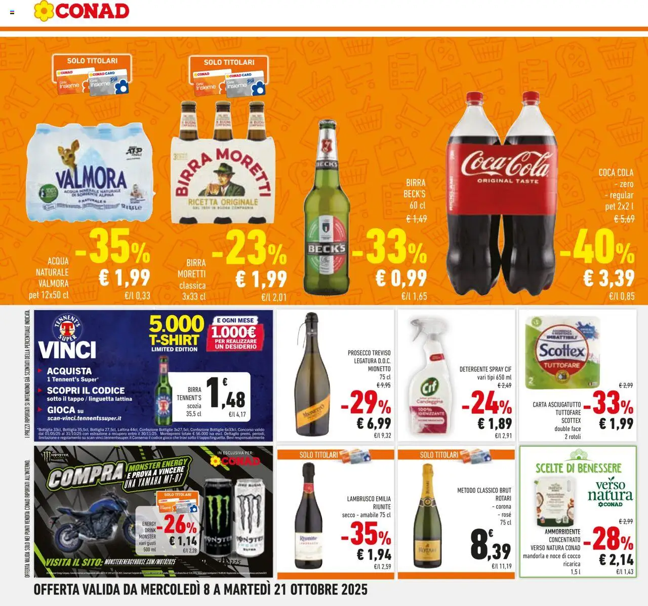 Volantino Conad del 08.10.2025 | Pagina: 32 | Prodotti: Ammorbidente, Acqua, Birra Moretti, Bottiglia