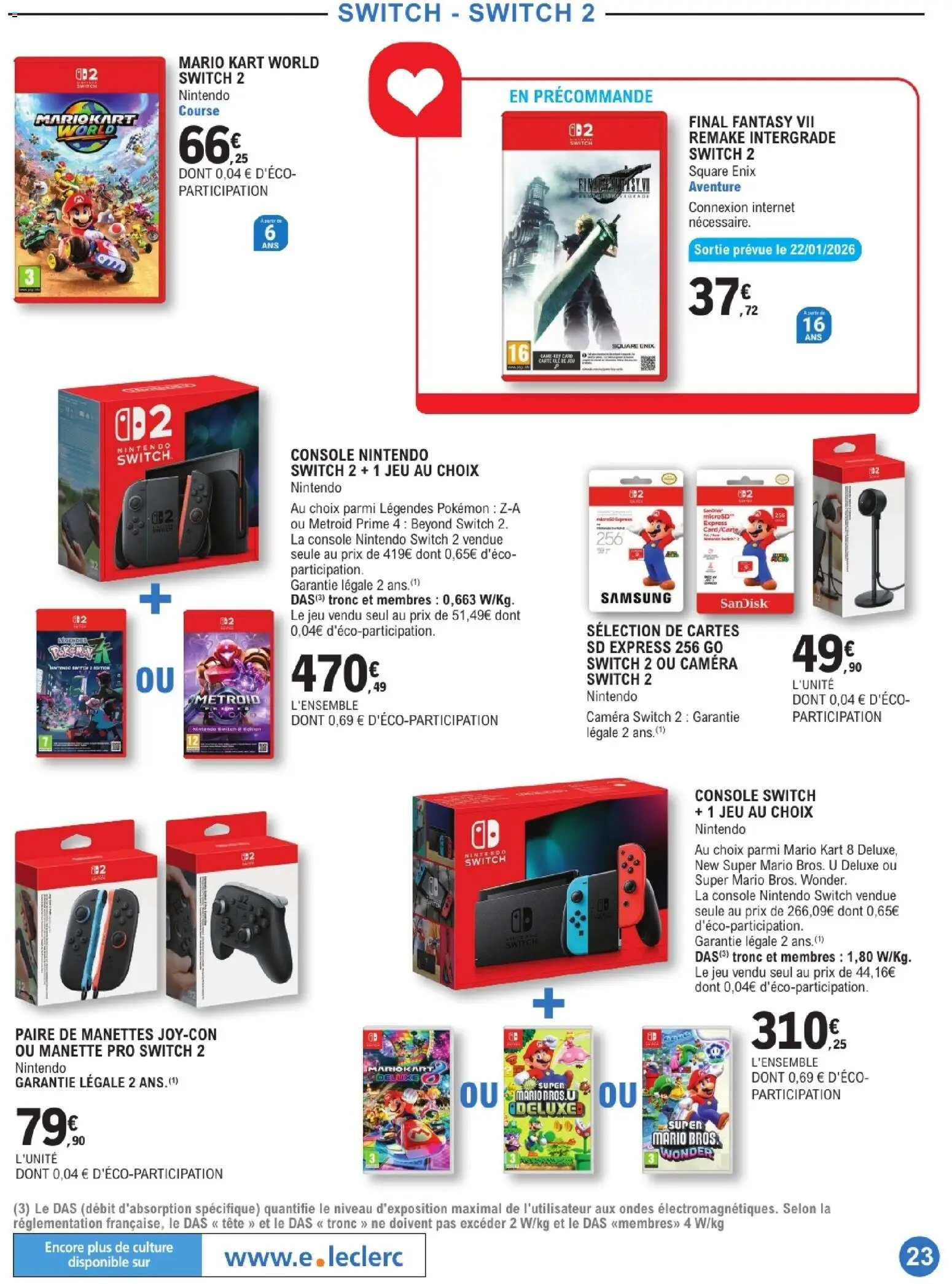 {H1} | Page: 23 | Produits: Vidéo, console Nintendo Switch, Caméra, Cadre