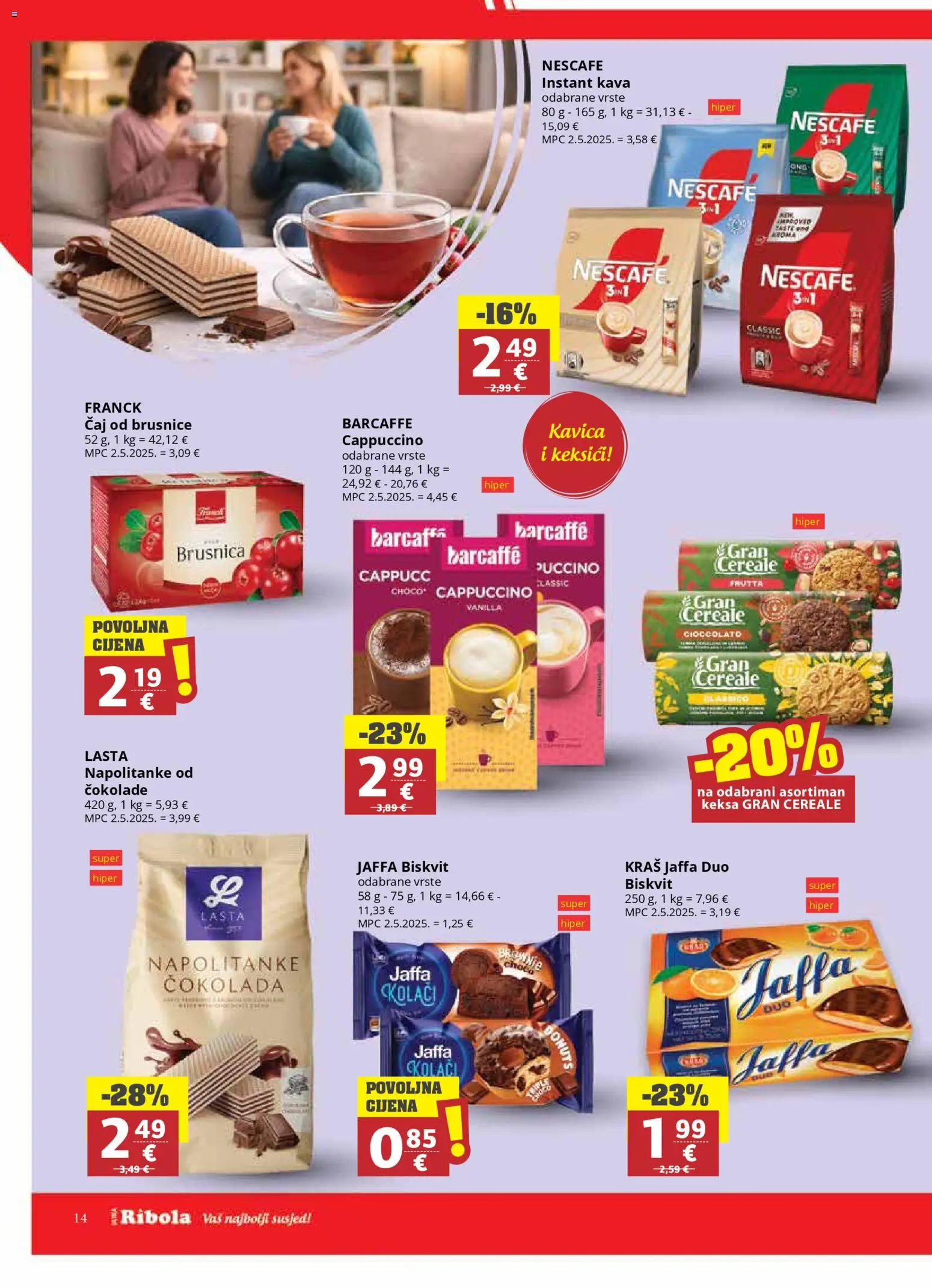 Ribola katalog | vrijedi od 04.02.2026 | Stranica: 14 | Proizvodi: Nescafe, Čokolada, Cappuccino, Brusnica