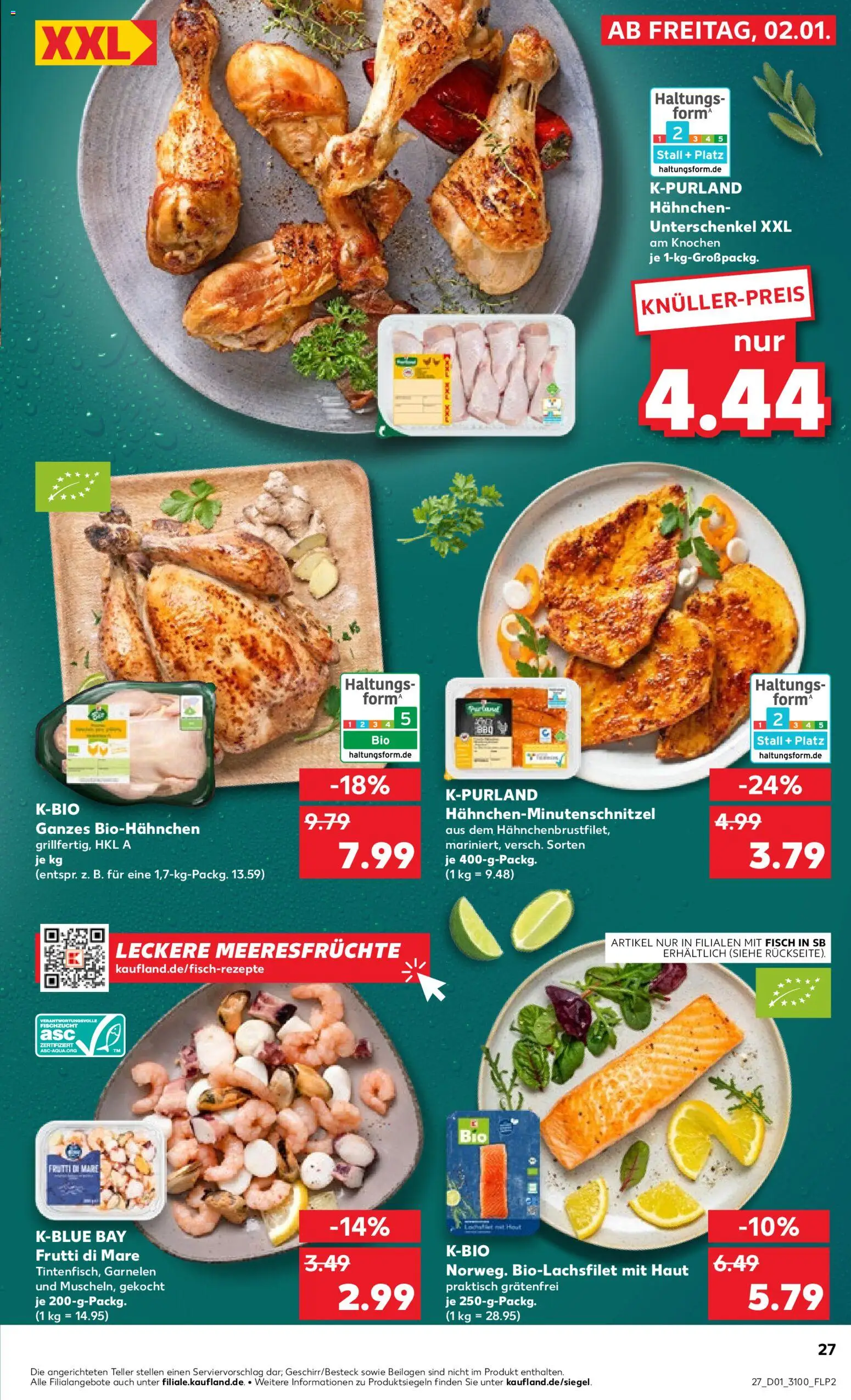 Kaufland prospekt Leipzig	 – gültig ab 02.01.2026 | Seite: 27 | Produkte: Hahnchen, Garnelen, Fisch, Meeresfrüchte