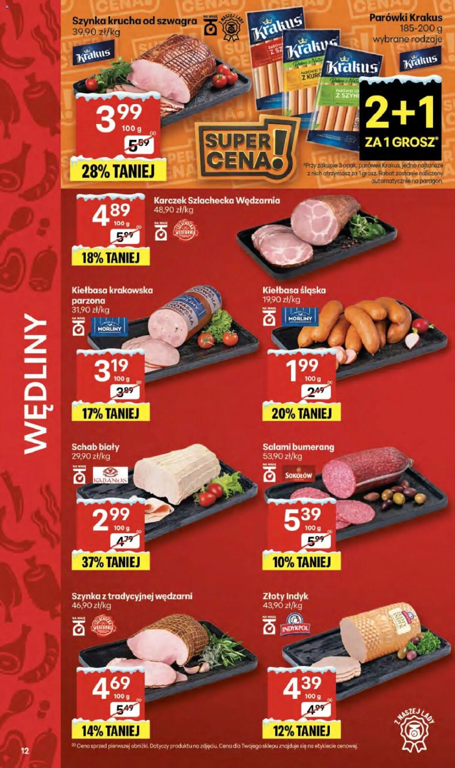 Delikatesy Centrum Gazetka od 29.12.2025 | Strona: 12 | Produkty: Kiełbasa, Parówki, Salami, Wędliny