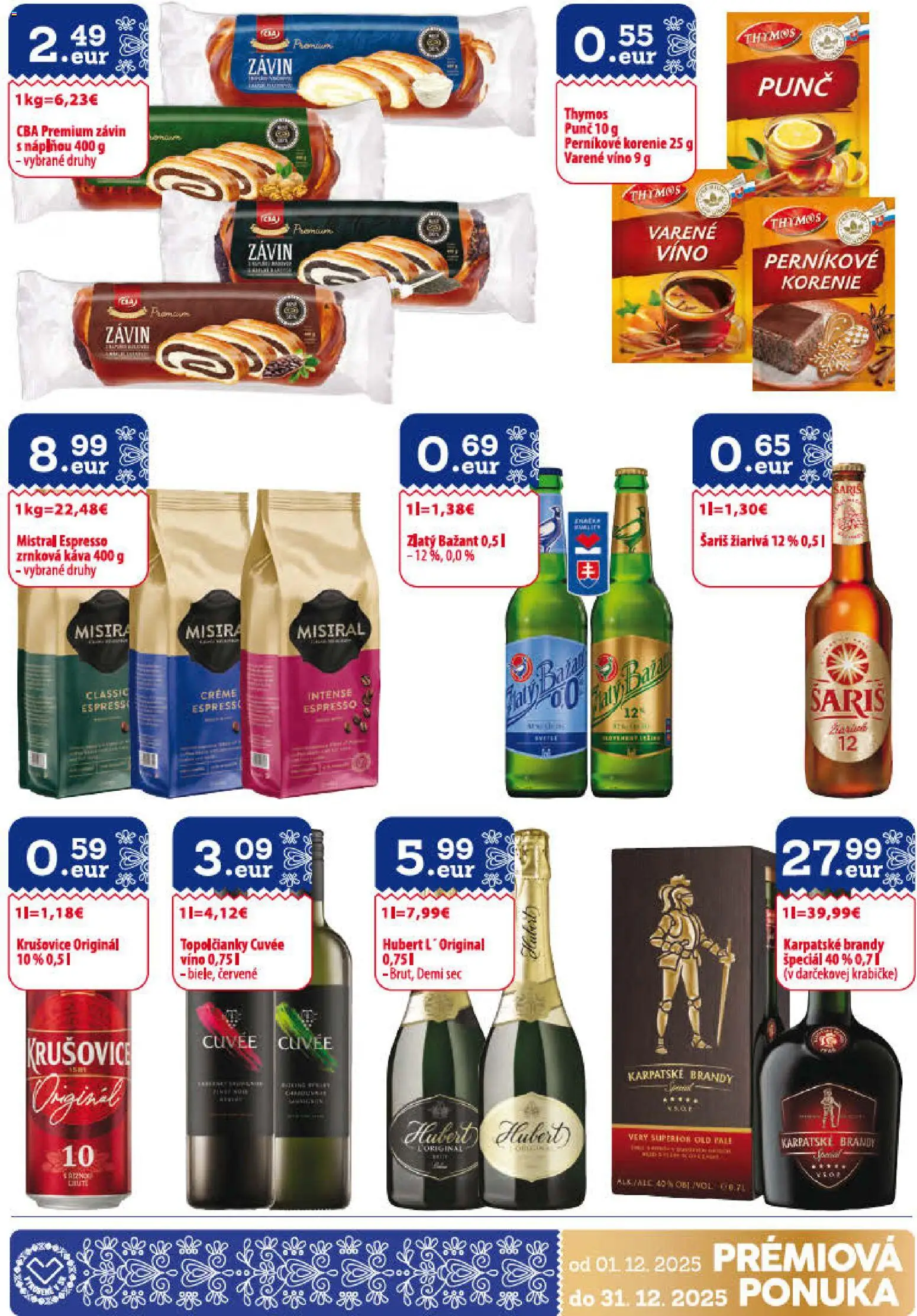 Nové CBA Verex akcie – leták je platný od 01.12.2025 | Strana: 29 | Produkty: Závin, Zlatý Bažant, Šariš, Korenie