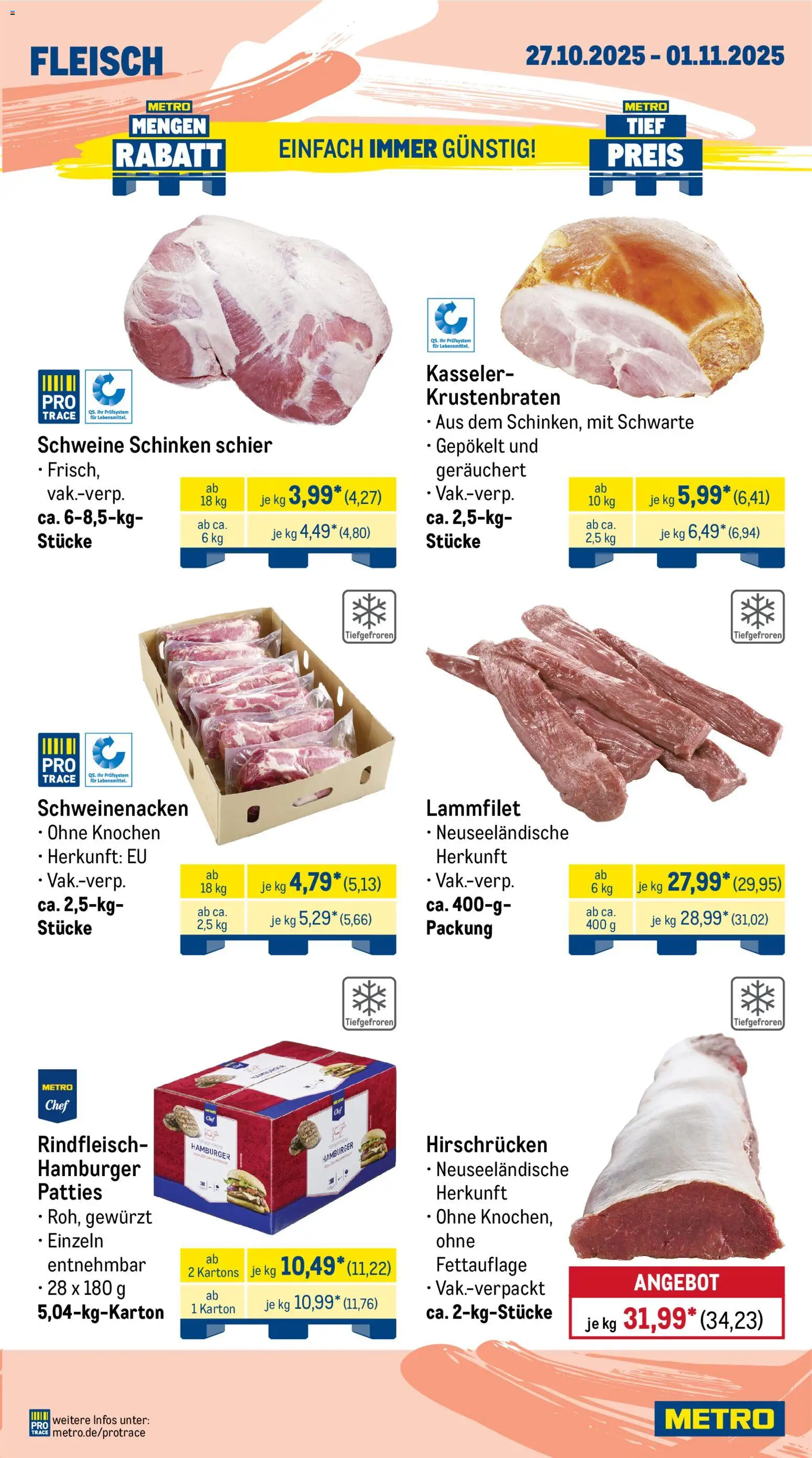 Metro Wochen-Angebote Gastro – gültig ab 27.10.2025 | Seite: 3 | Produkte: Schweinenacken, Schinken, Rindfleisch, Fleisch