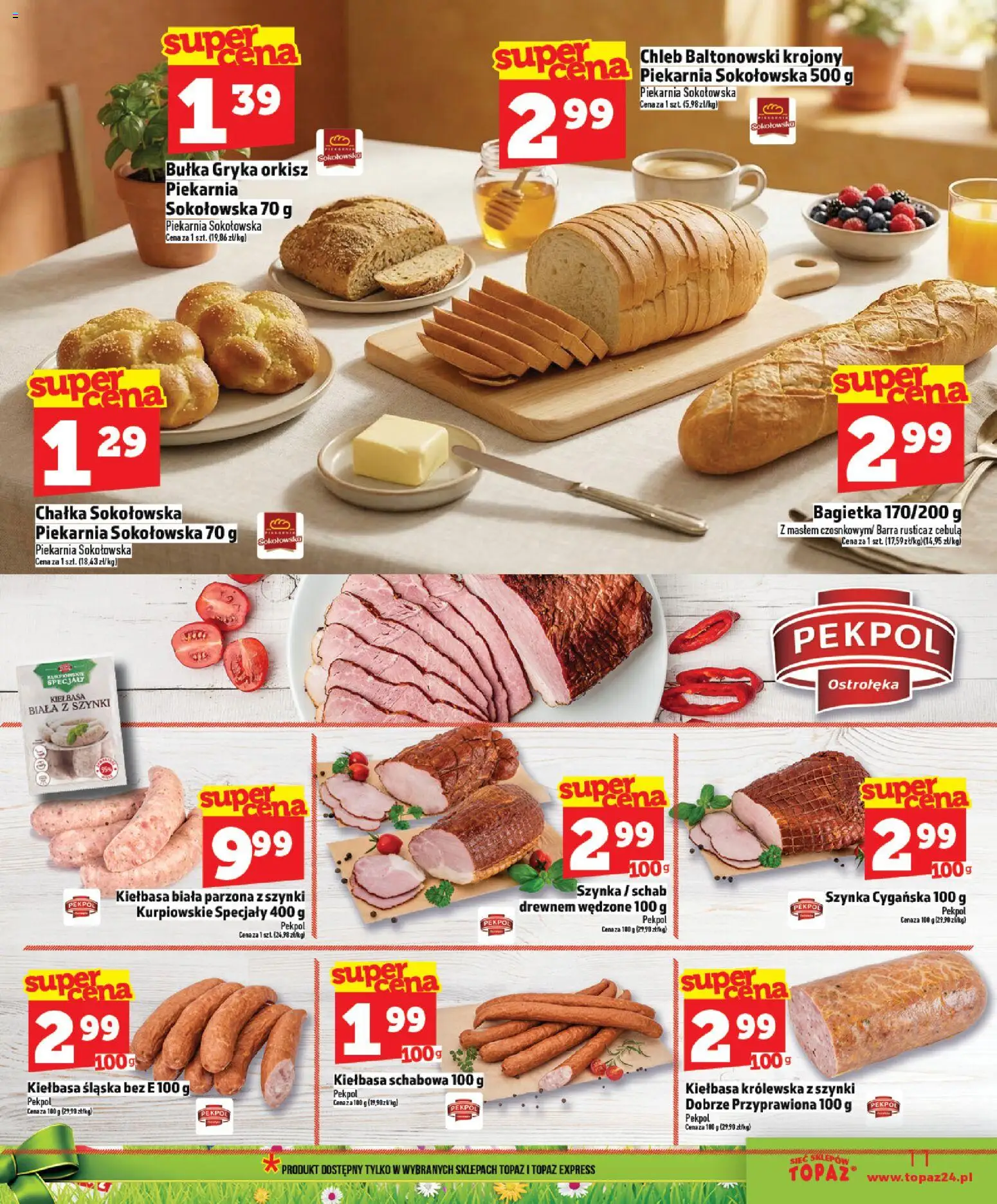 Topaz gazetka - MAZ od 26.03.2026 | Strona: 11 | Produkty: Schab, Kiełbasa śląska, Bagietka, Chleb