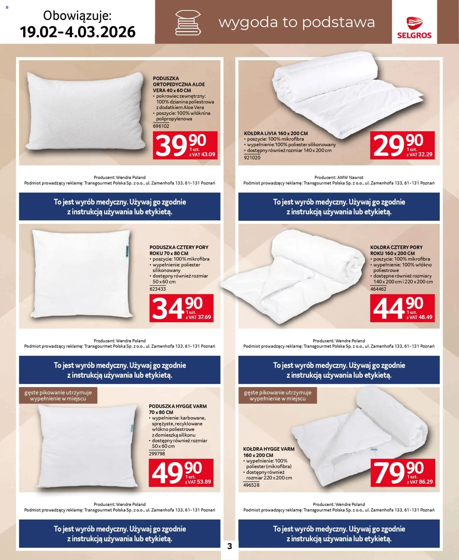 Selgros cash&carry - Katalog Home&Deco od 19.02.2026 | Strona: 3 | Produkty: Poduszka, Poduszka ortopedyczna, Kołdra