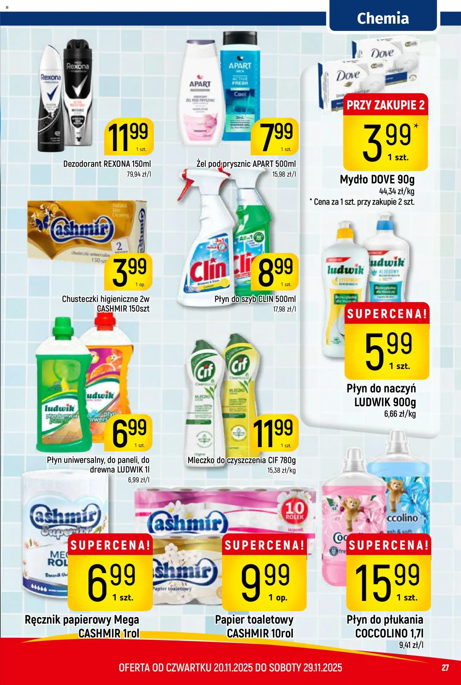 Piotruś Pan Gazetka od 20.11.2025 | Strona: 27 | Produkty: Płyn do szyb Clin, Chusteczki higieniczne, Prysznic, Ręcznik papierowy